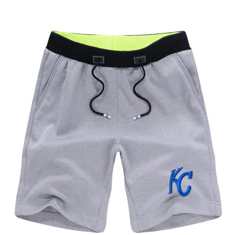 Men's Kansas City Royals Team Logo Grey Baseball Shorts - Click Image to Close