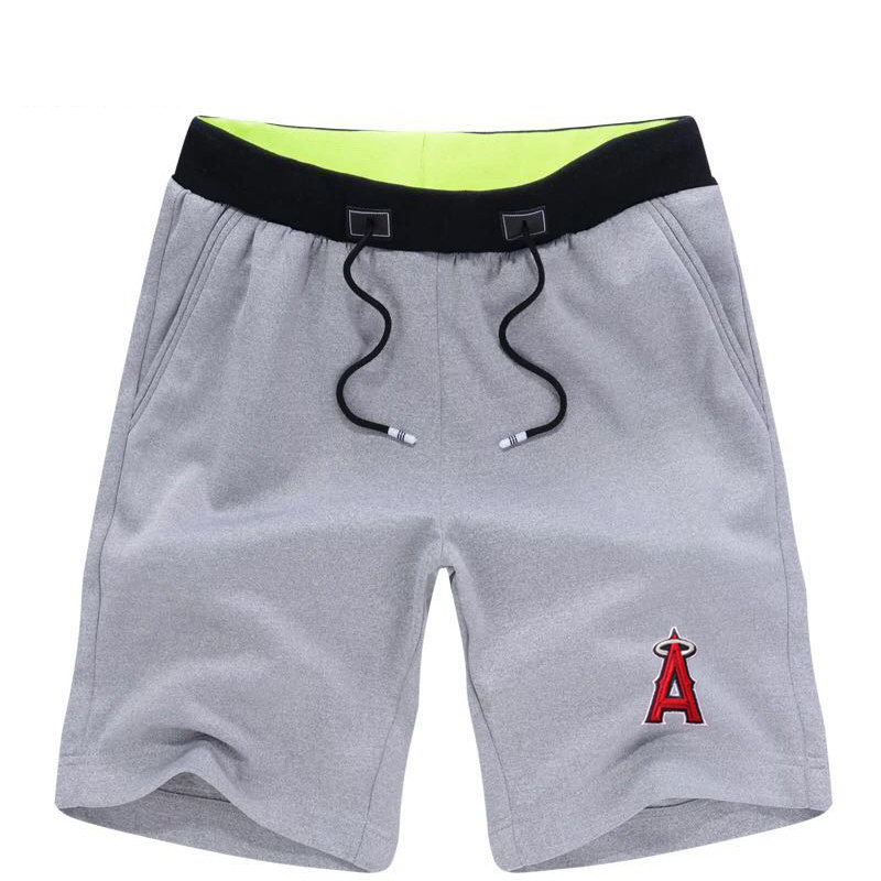 Men's Los Angeles Angels of Anaheim Team Logo Grey Baseball Shorts - Click Image to Close