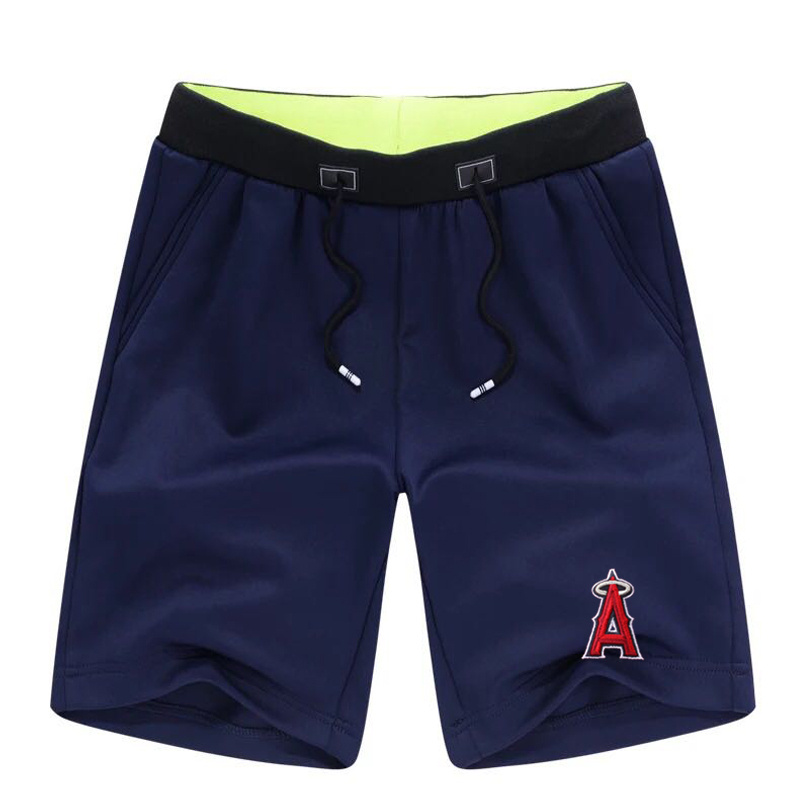 Men's Los Angeles Angels of Anaheim Team Logo Navy Baseball Shorts - Click Image to Close