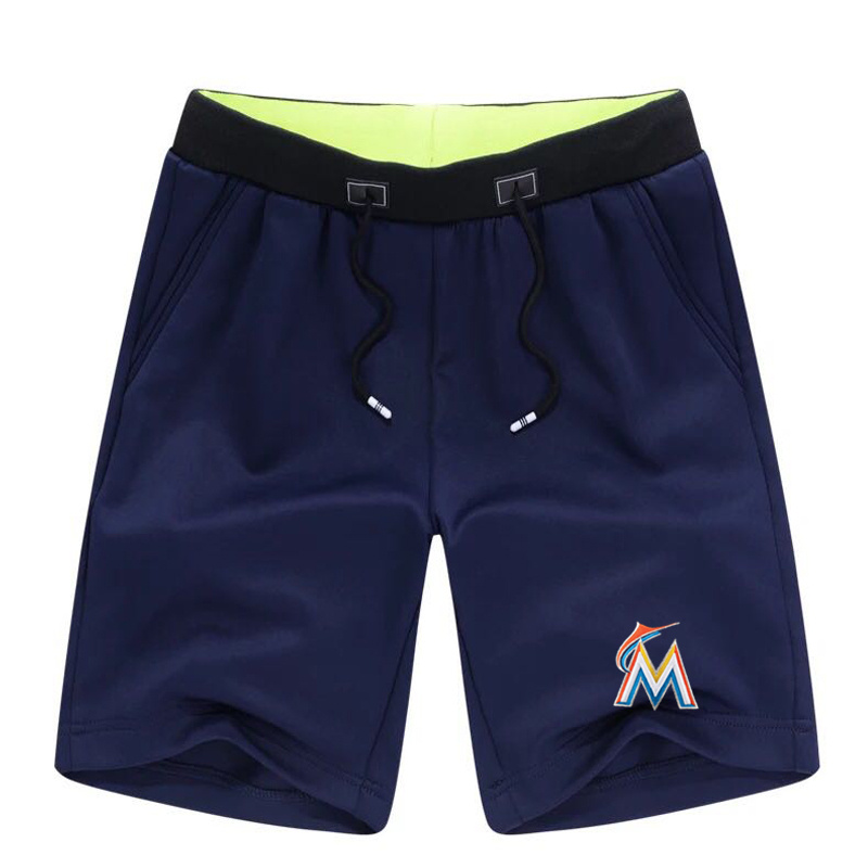 Men's Miami Marlins Team Logo Navy Baseball Shorts - Click Image to Close