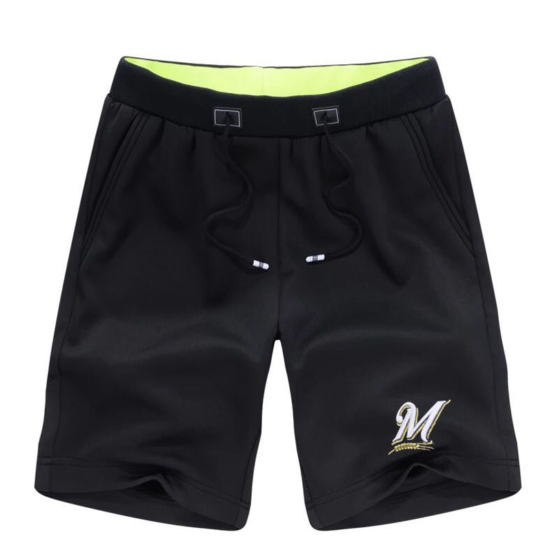 Men's Milwaukee Brewers Team Logo Black Baseball Shorts - Click Image to Close