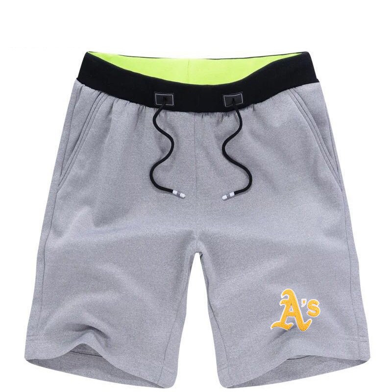 Men's Oakland Athletics Team Logo Grey Baseball Shorts - Click Image to Close