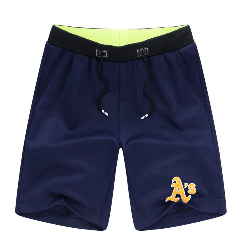 Men's Oakland Athletics Team Logo Navy Baseball Shorts - Click Image to Close