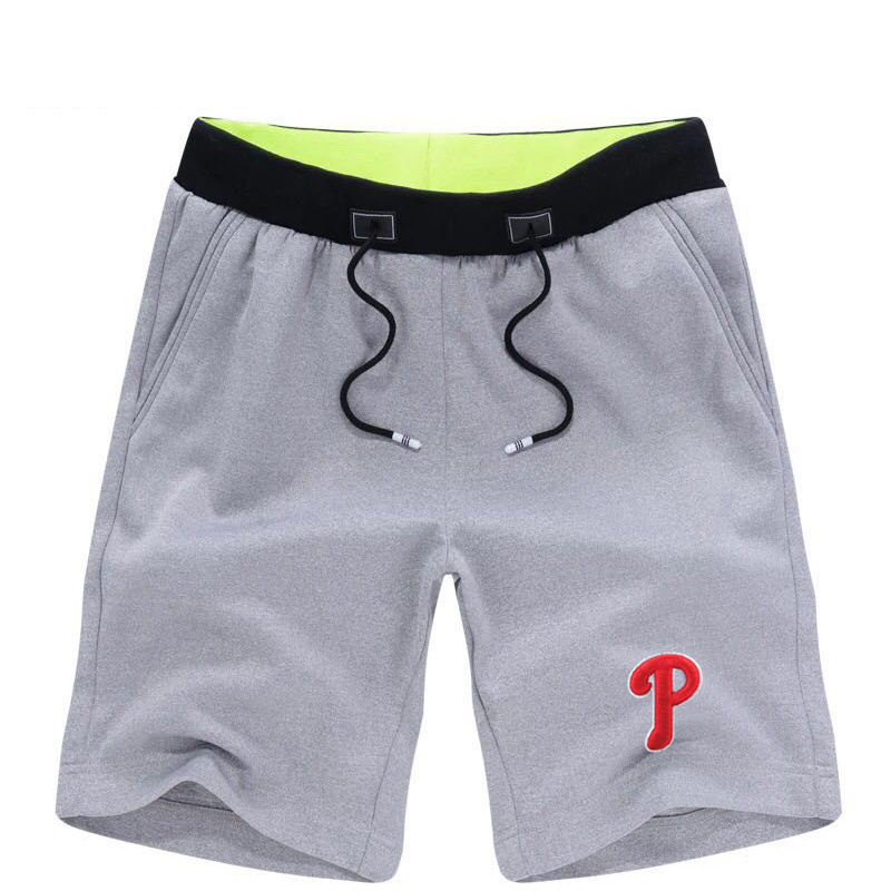 Men's Philadelphia Phillies Team Logo Grey Baseball Shorts - Click Image to Close