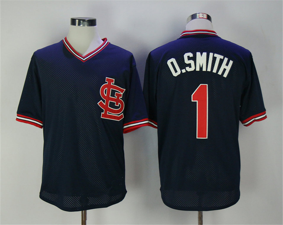 Cardinals 1 Ozzie Smith Navy 1994 Cooperstown Collection Jersey