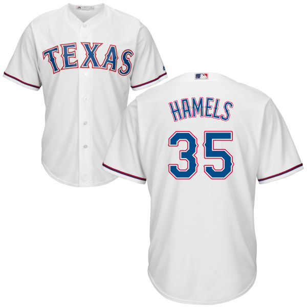 Rangers 35 Cole Hamels White Cool Base Jersey - Click Image to Close