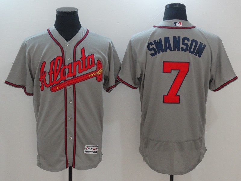 Braves 7 Dansby Swanson Gray Flexbase Jersey - Click Image to Close