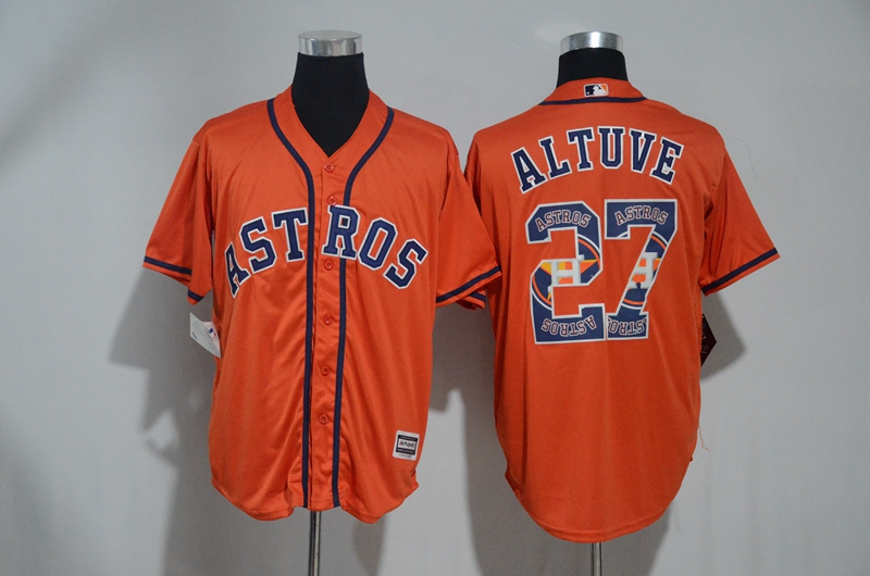 Astros 27 Jose Altuve Orange Team Logo Print Cool Base Jersey