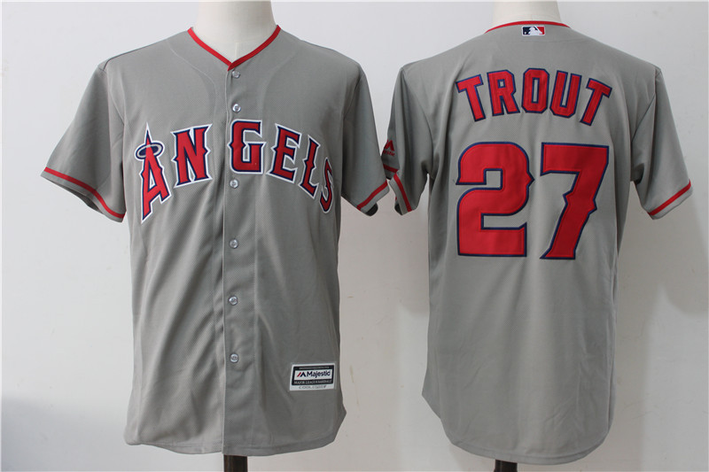 Angels 27 Mike Trout Gray Cool Base Jersey