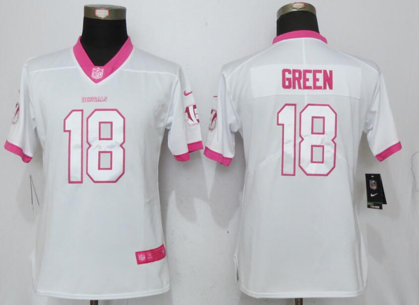 Nike Bengals 18 A.J. Green White Pink Women Game Jersey