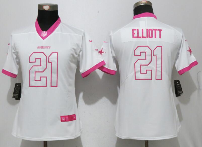 Nike Cowboys 21 Ezekiel Elliott White Pink Women Game Jersey