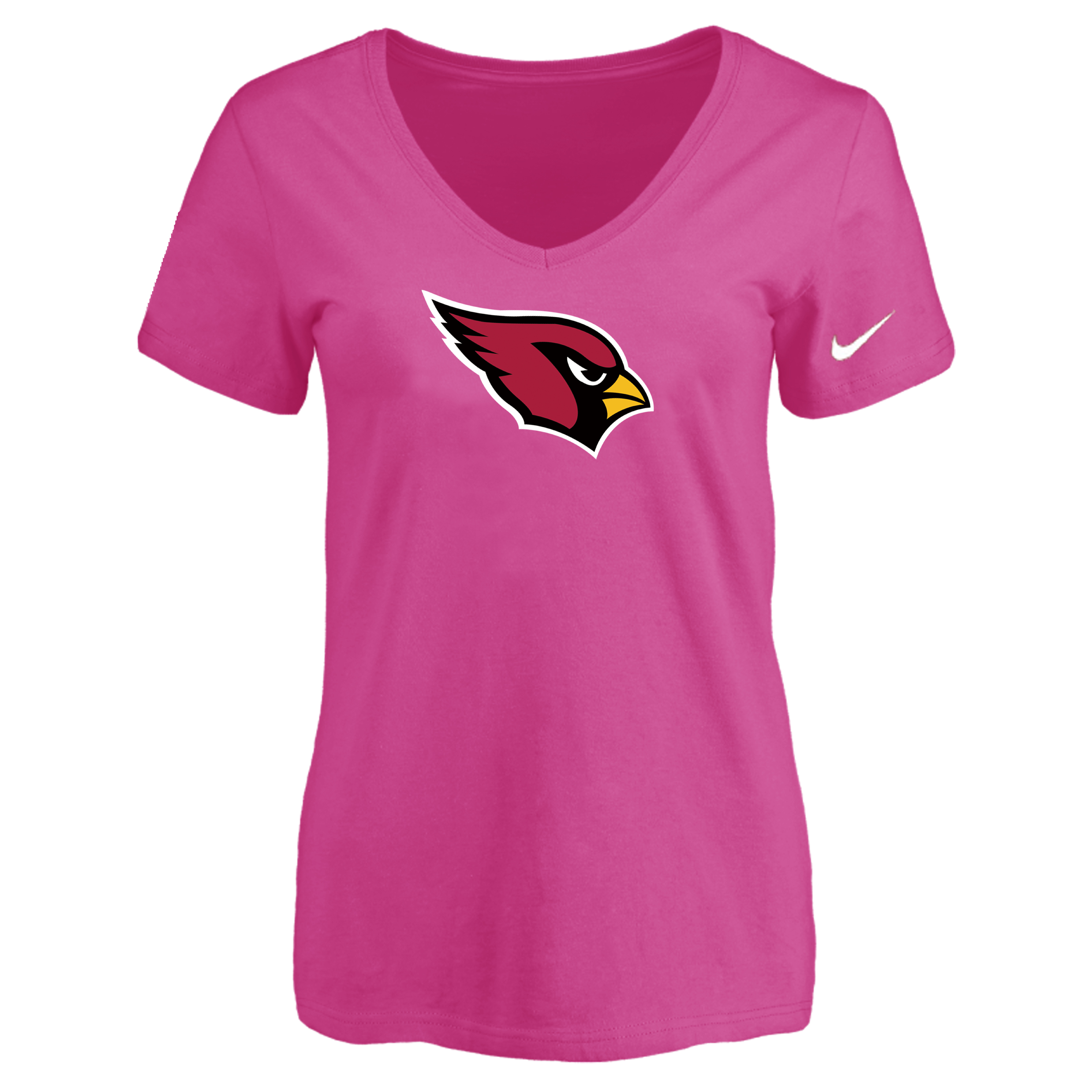 Arizona Cardinals Peach Women's Logo V neck T-Shirt - Click Image to Close