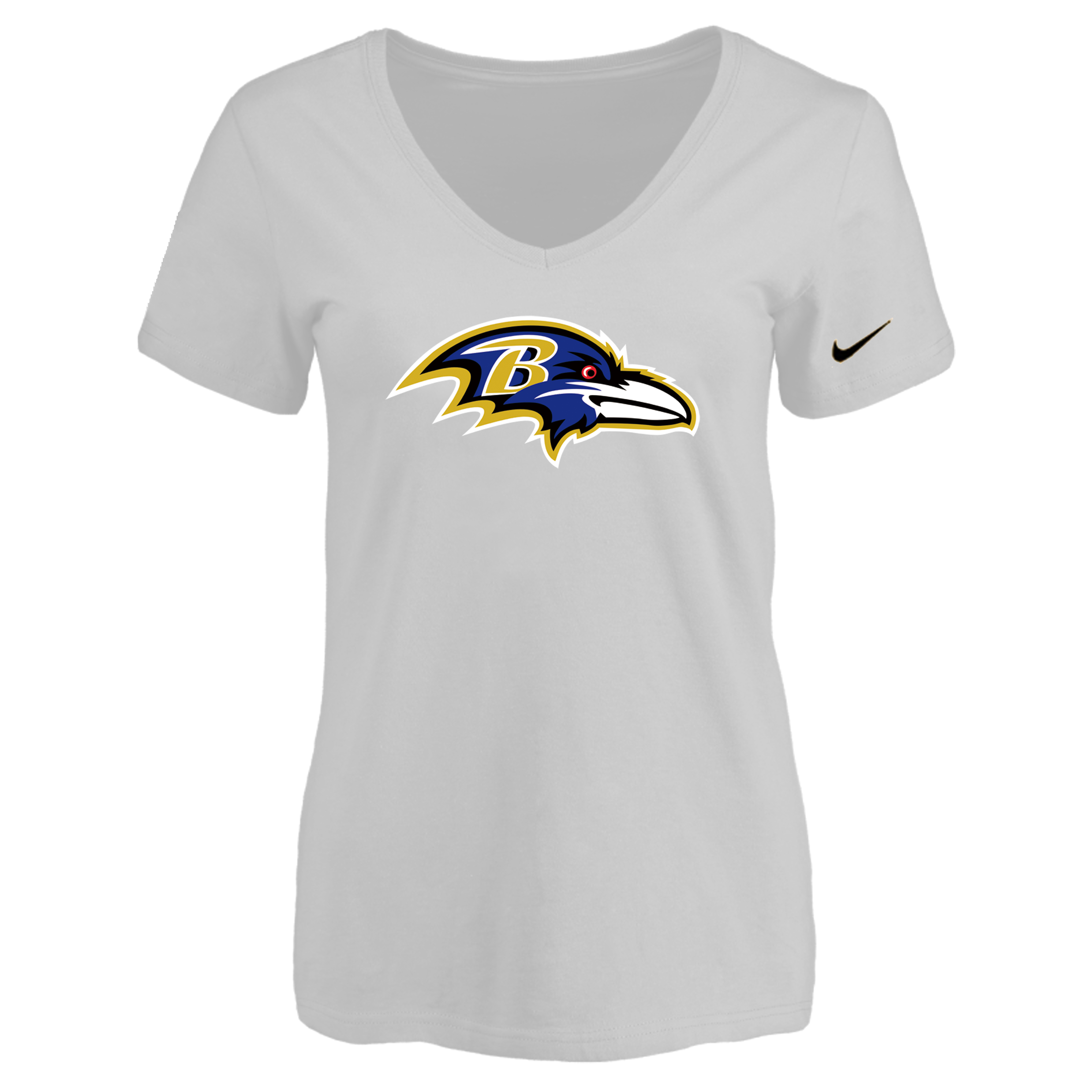 Baltimore Ravens White Women's Logo V neck T-Shirt - Click Image to Close