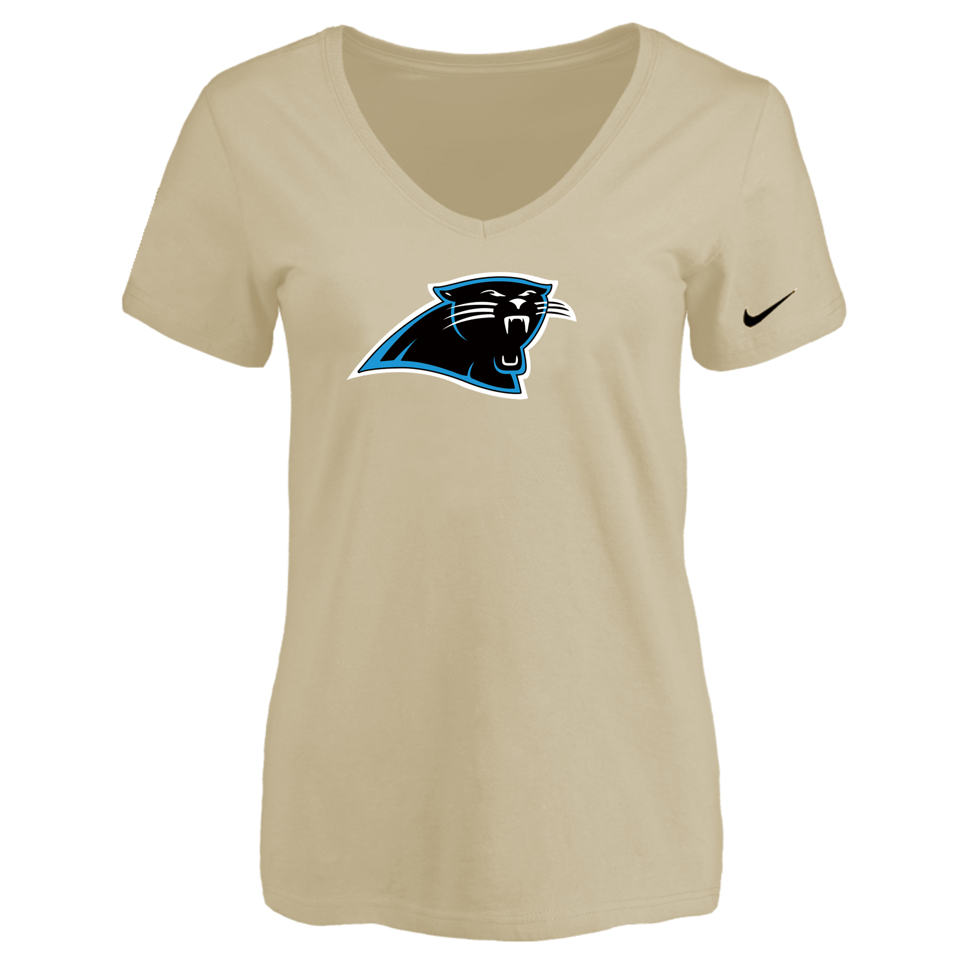 Carolina Panthers Beige Women's Logo V neck T-Shirt - Click Image to Close