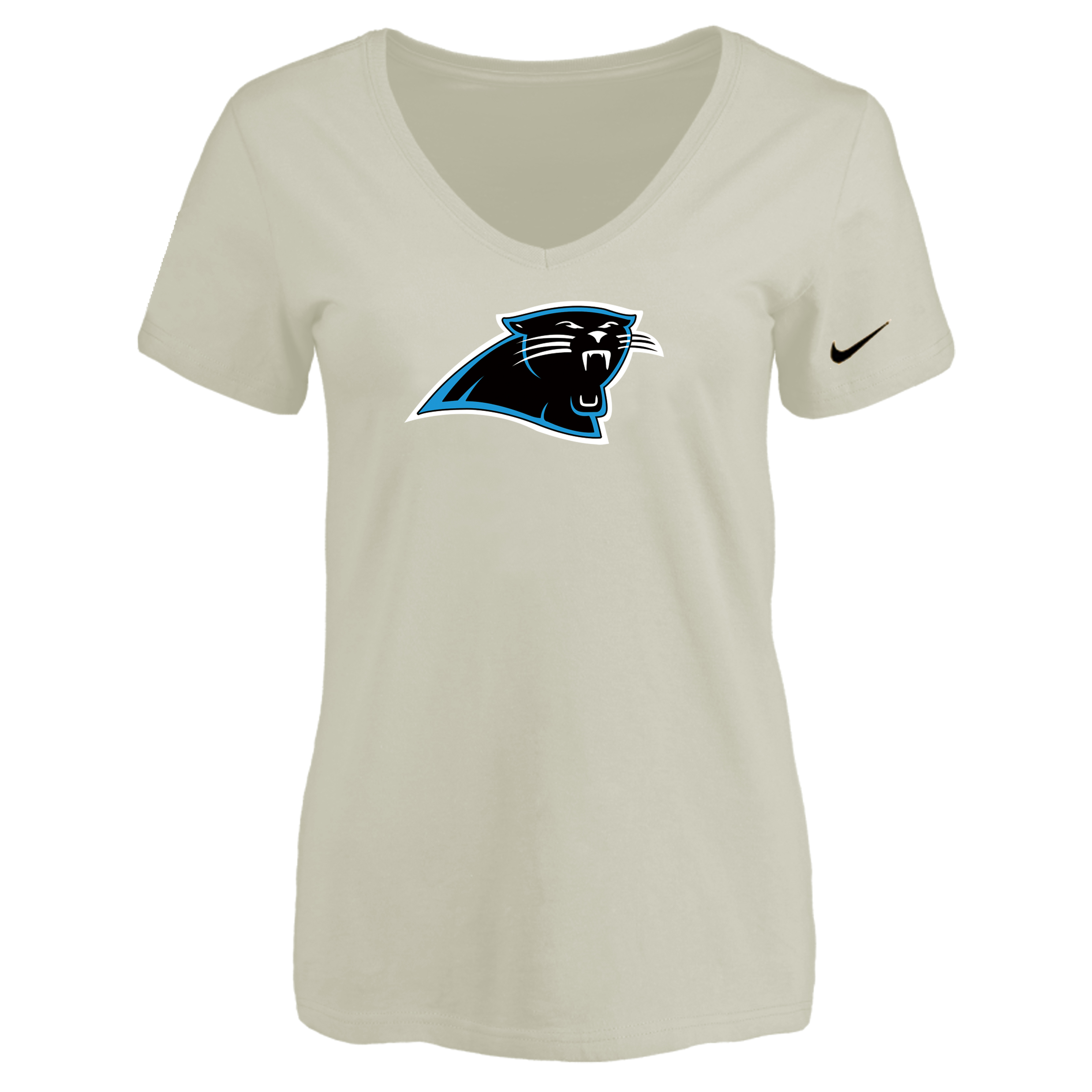 Carolina Panthers Cream Women's Logo V neck T-Shirt - Click Image to Close