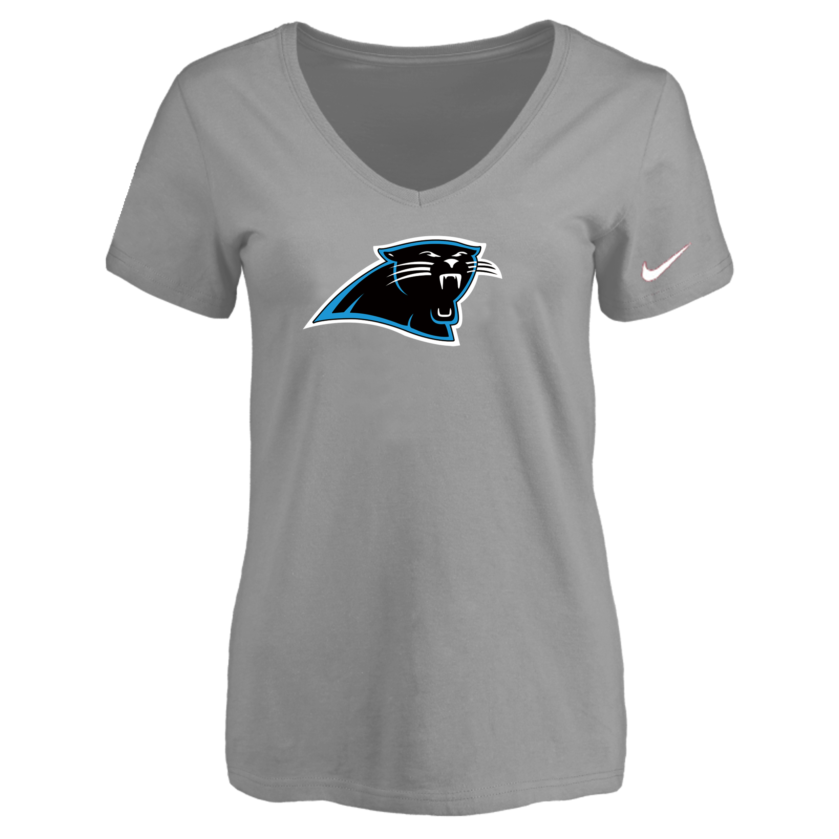Carolina Panthers L.Gray Women's Logo V neck T-Shirt