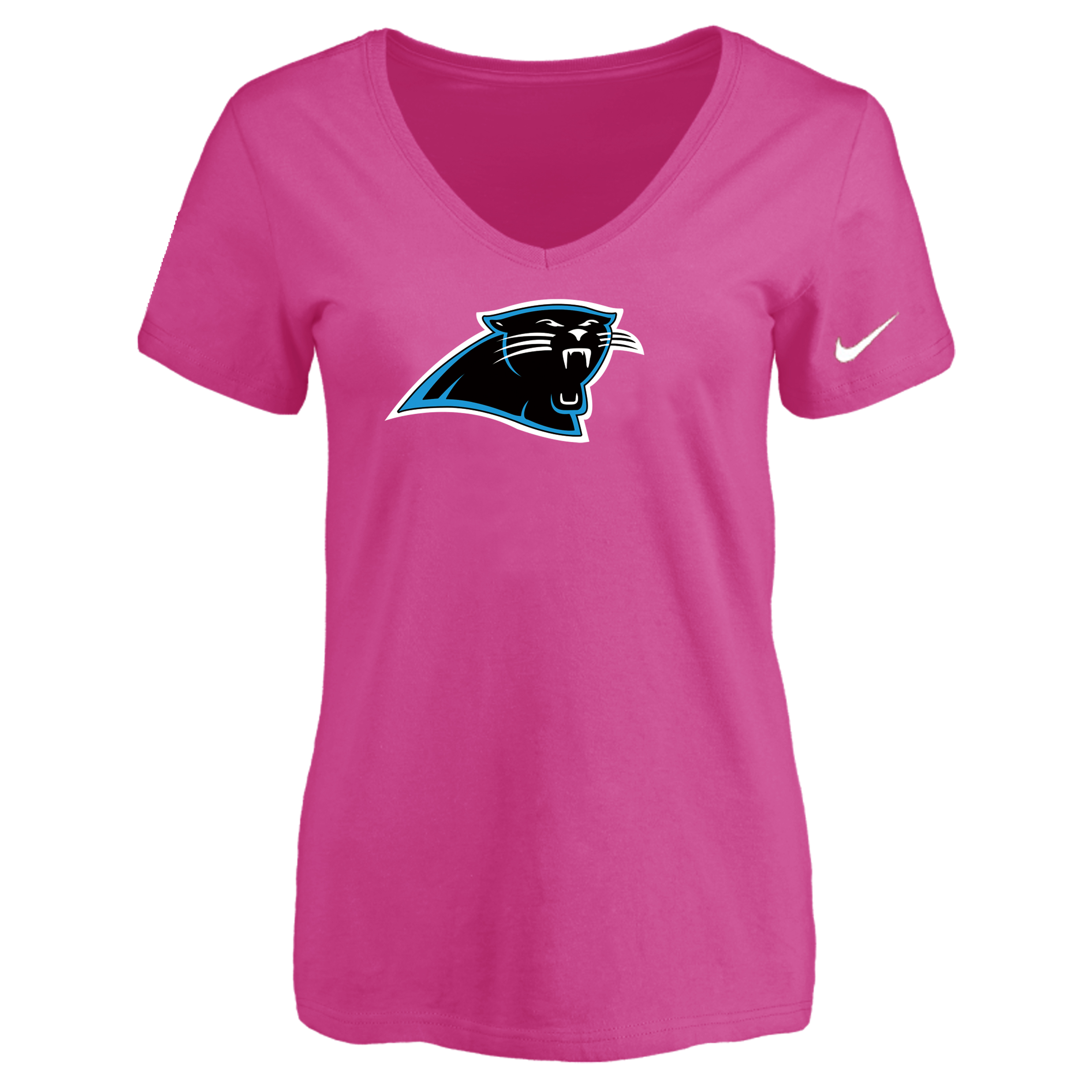Carolina Panthers Peach Women's Logo V neck T-Shirt - Click Image to Close