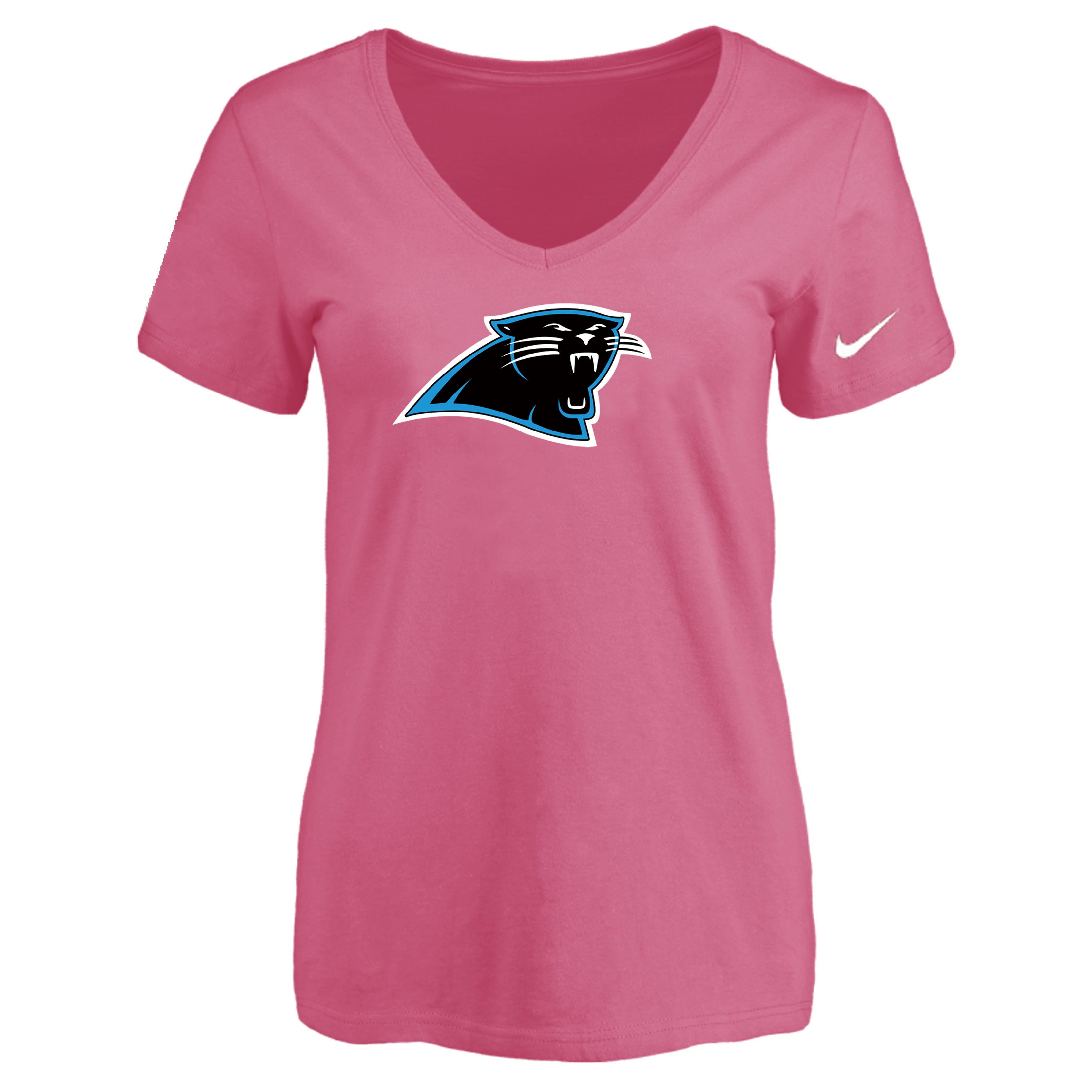 Carolina Panthers Pink Women's Logo V neck T-Shirt - Click Image to Close