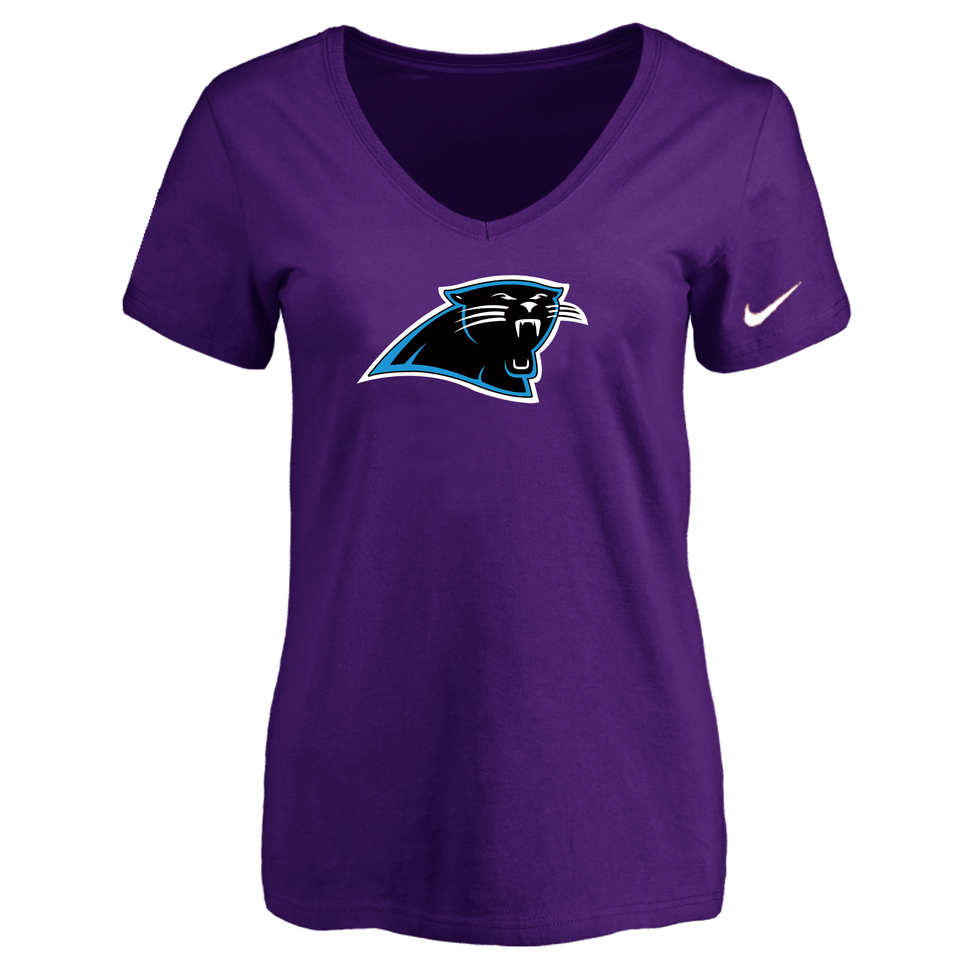 Carolina Panthers Purple Women's Logo V neck T-Shirt - Click Image to Close