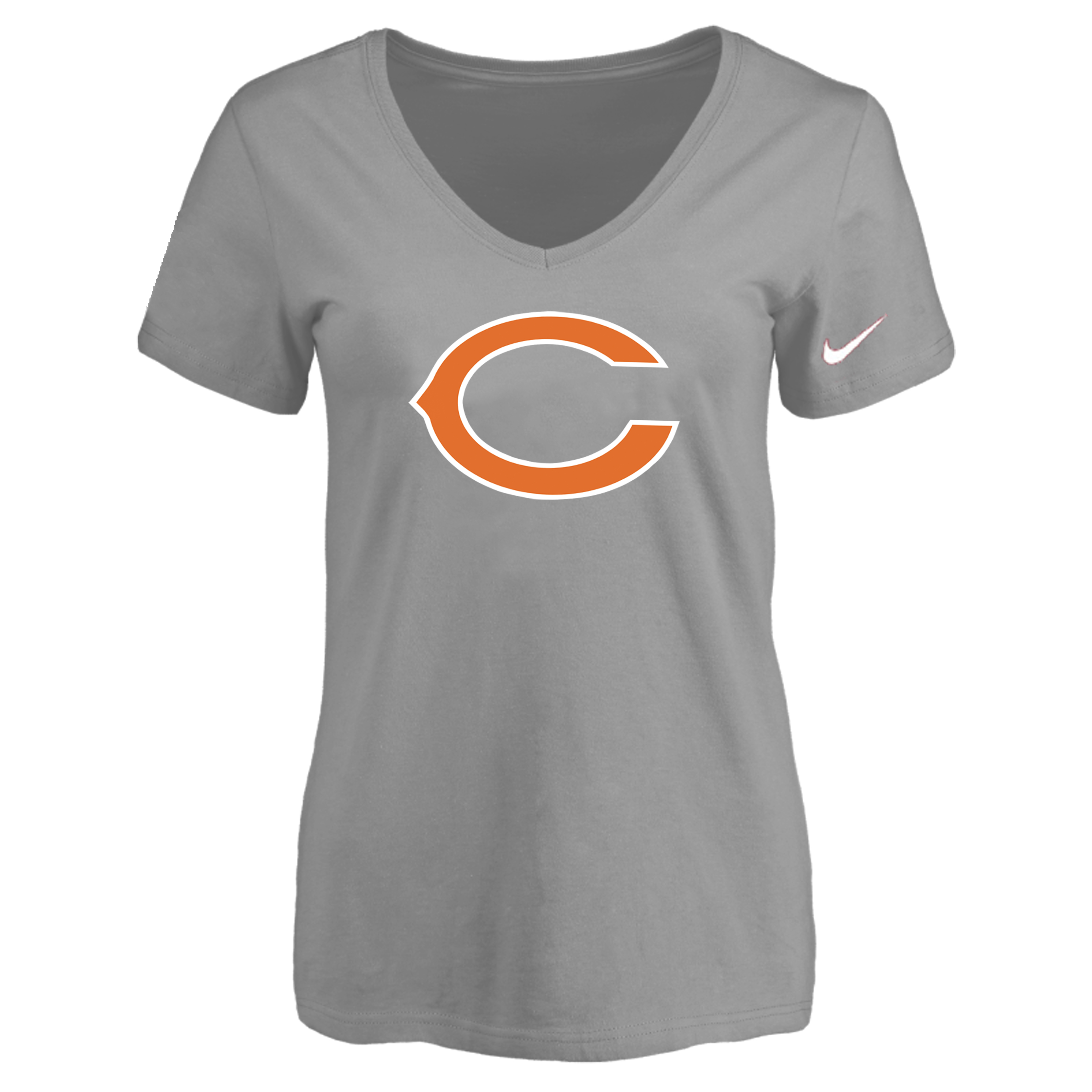 Chicago Bears L.Gray Women's Logo V neck T-Shirt - Click Image to Close