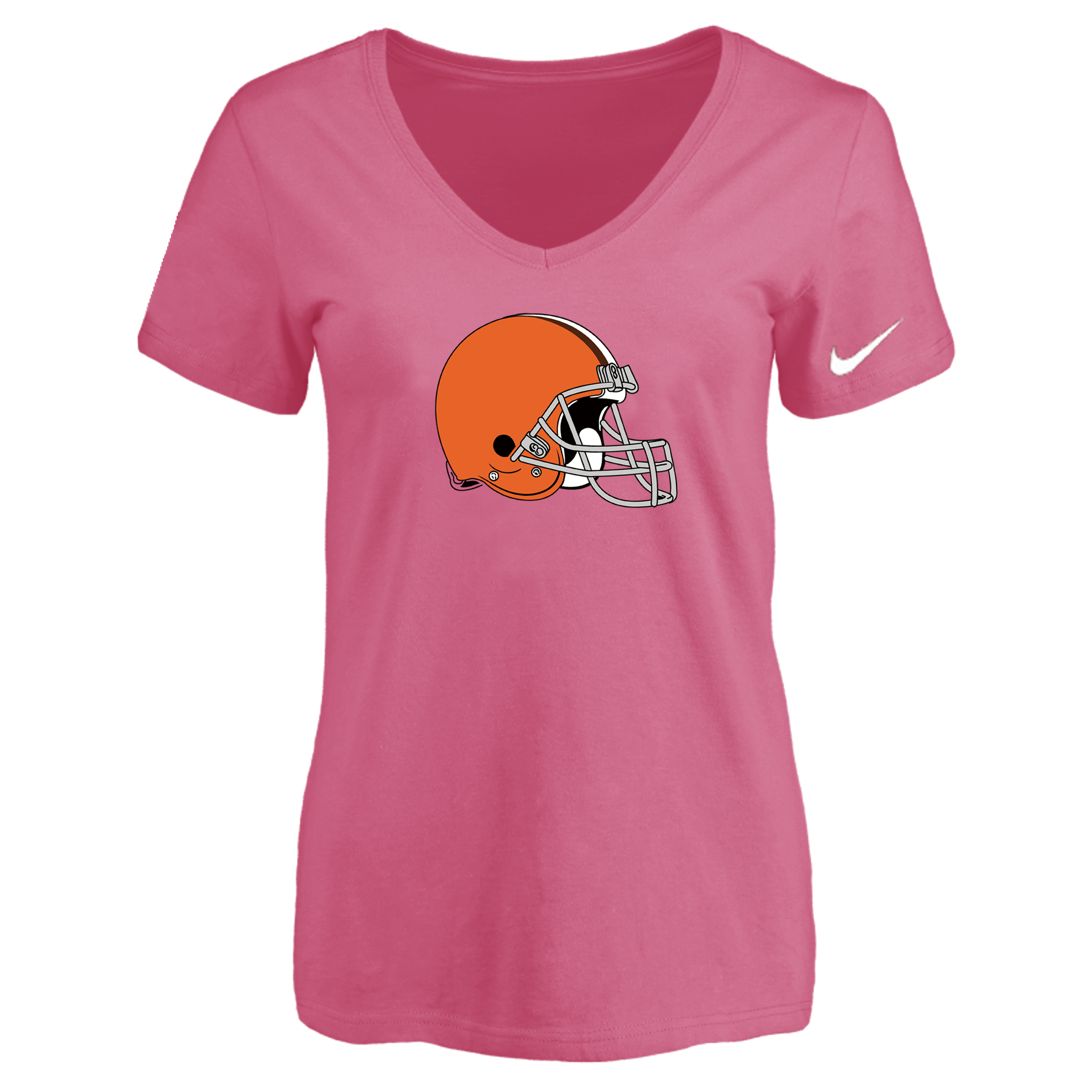 Cleveland Browns Pink Women's Logo V neck T-Shirt - Click Image to Close