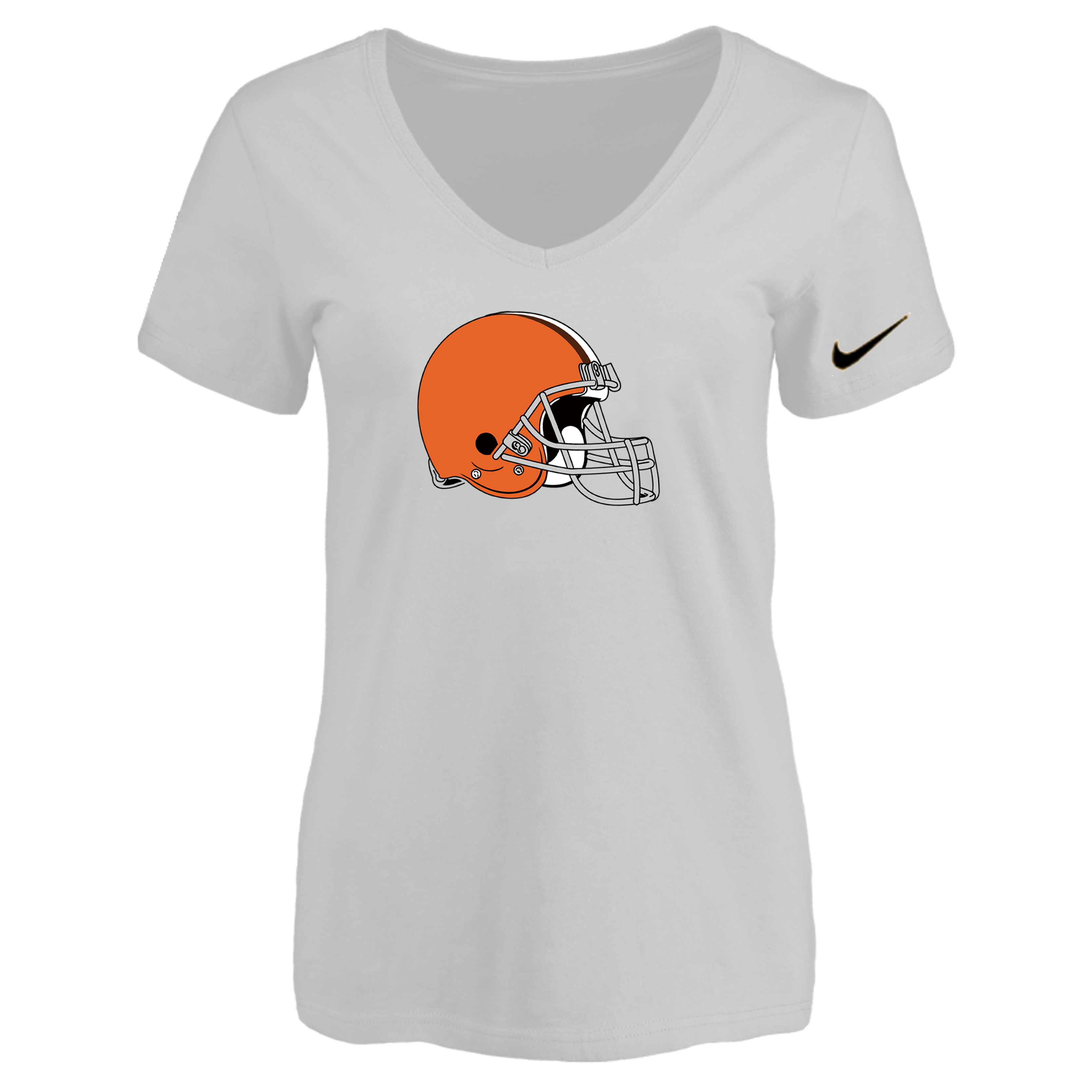 Cleveland Browns White Women's Logo V neck T-Shirt - Click Image to Close