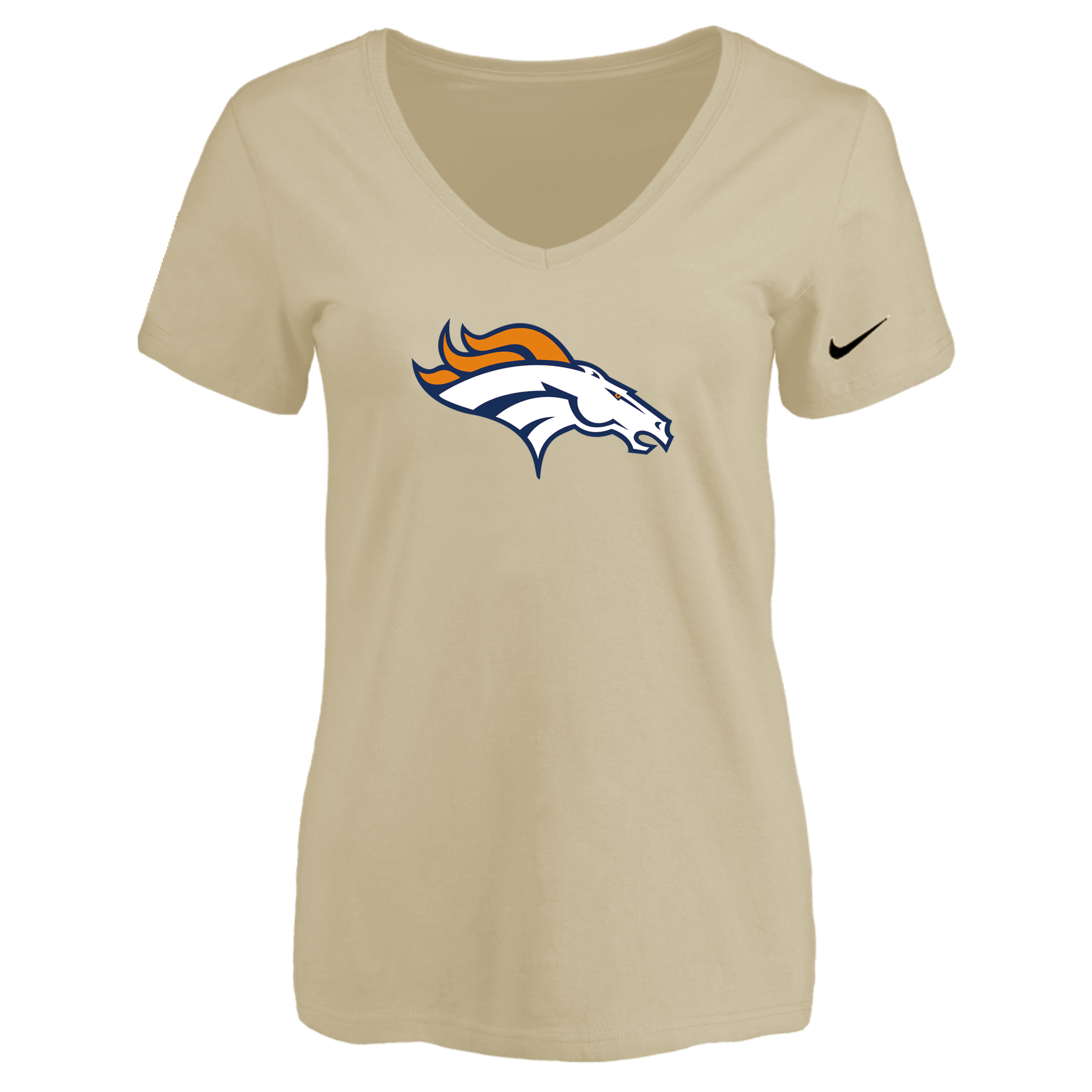 Denver Broncos Beige Women's Logo V neck T-Shirt - Click Image to Close