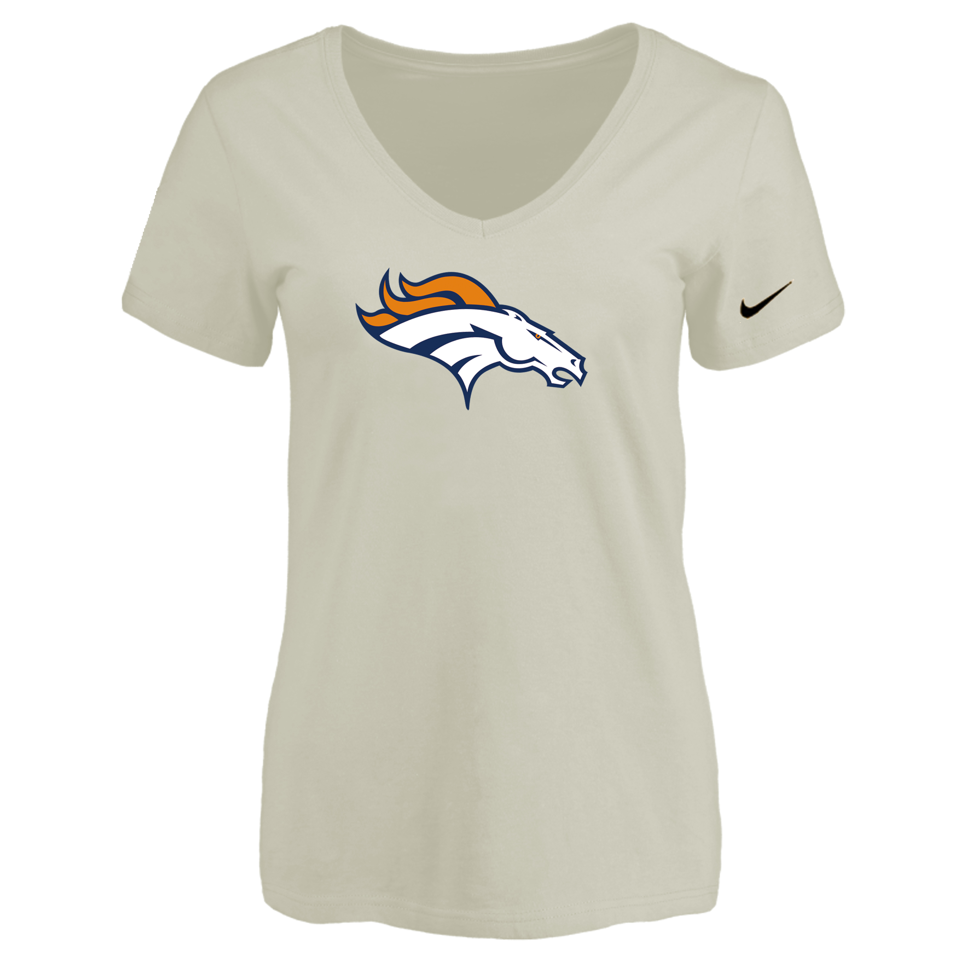 Denver Broncos Cream Women's Logo V neck T-Shirt