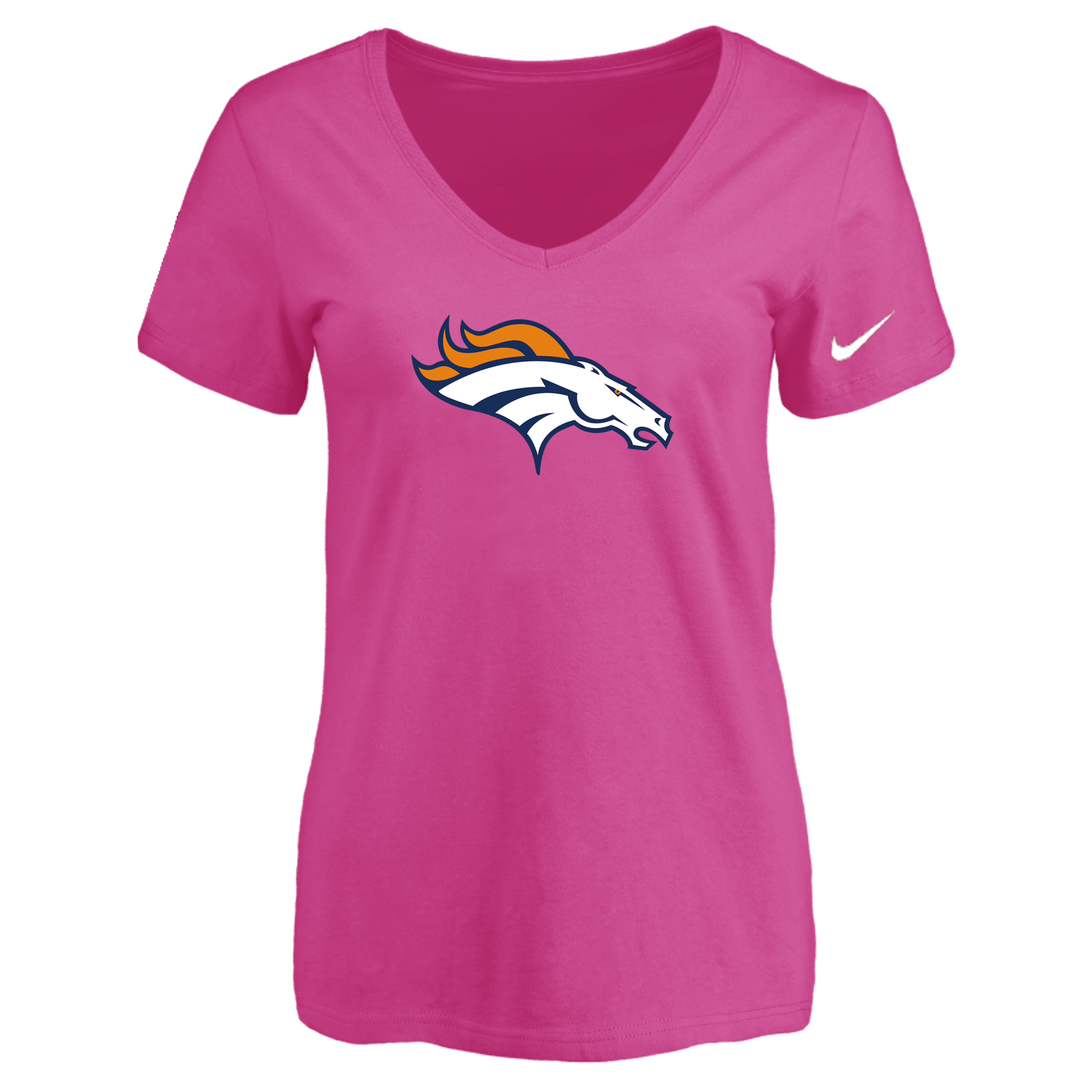 Denver Broncos Peach Women's Logo V neck T-Shirt