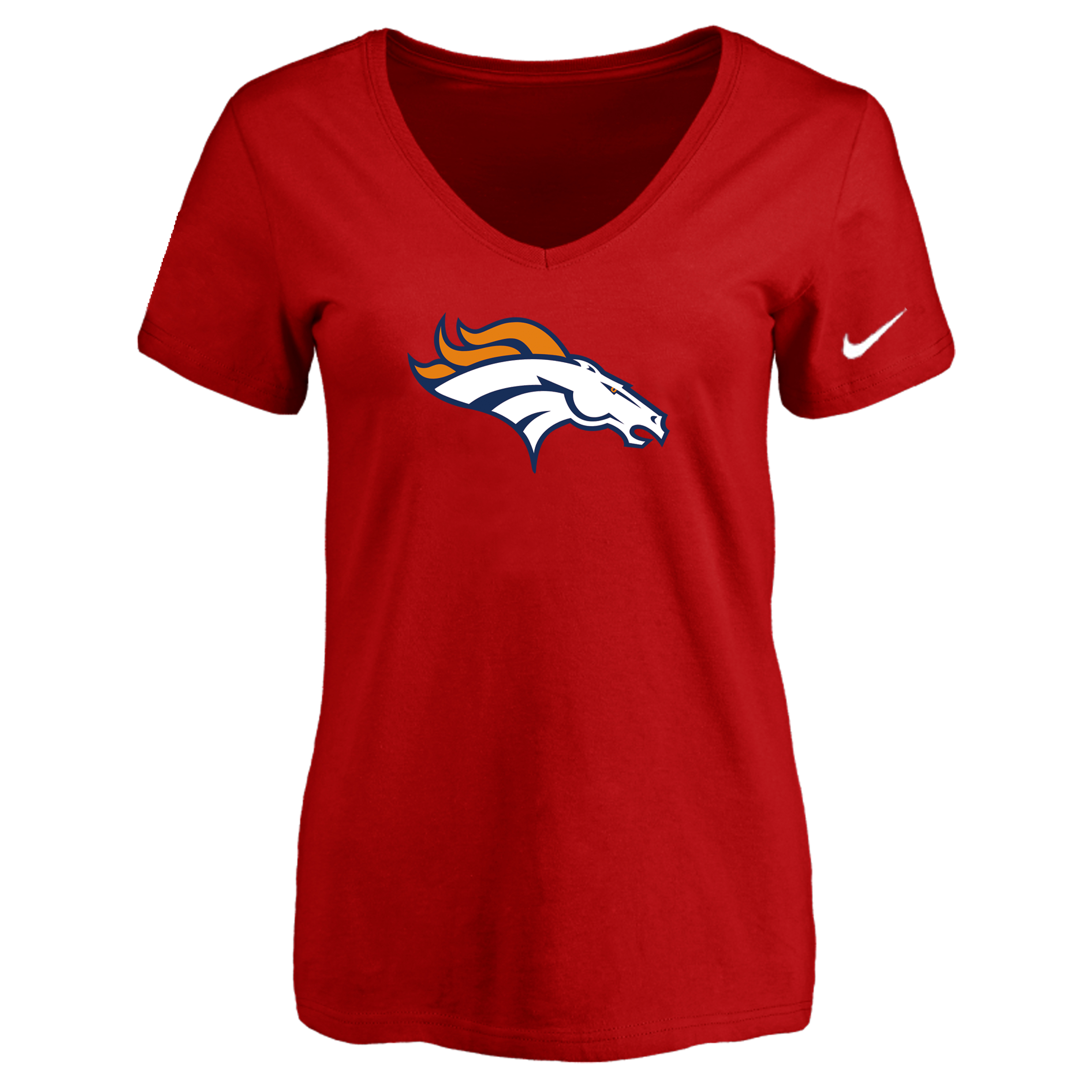 Denver Broncos Red Women's Logo V neck T-Shirt - Click Image to Close