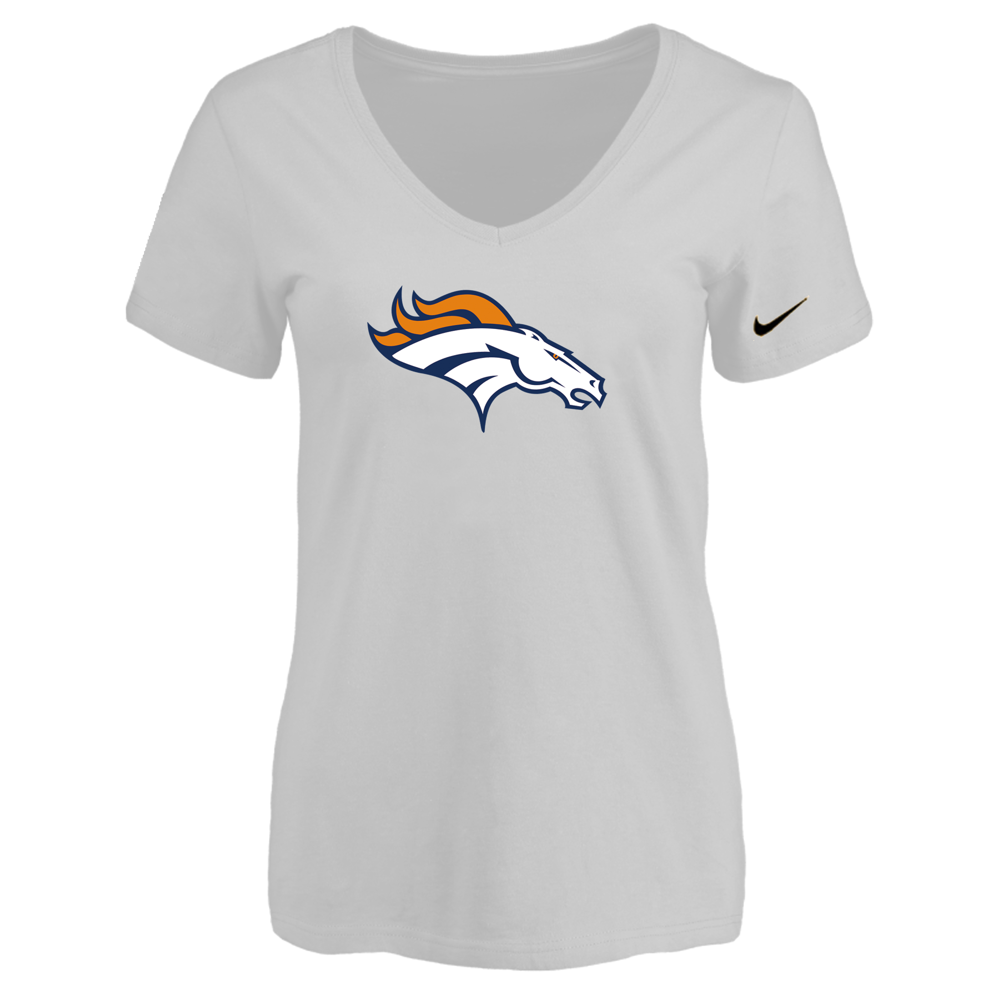 Denver Broncos White Women's Logo V neck T-Shirt