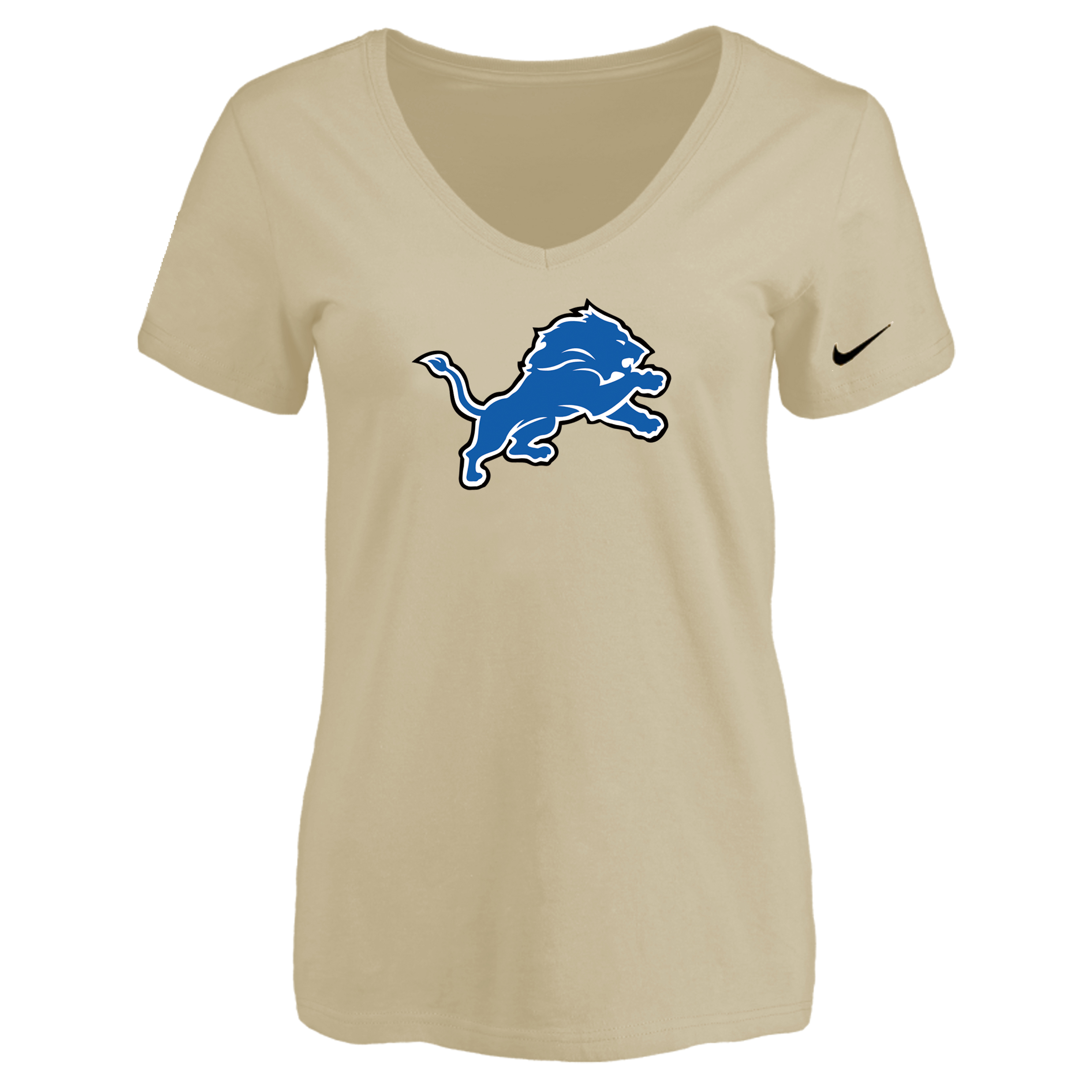 Detroit Lions Beige Women's Logo V neck T-Shirt