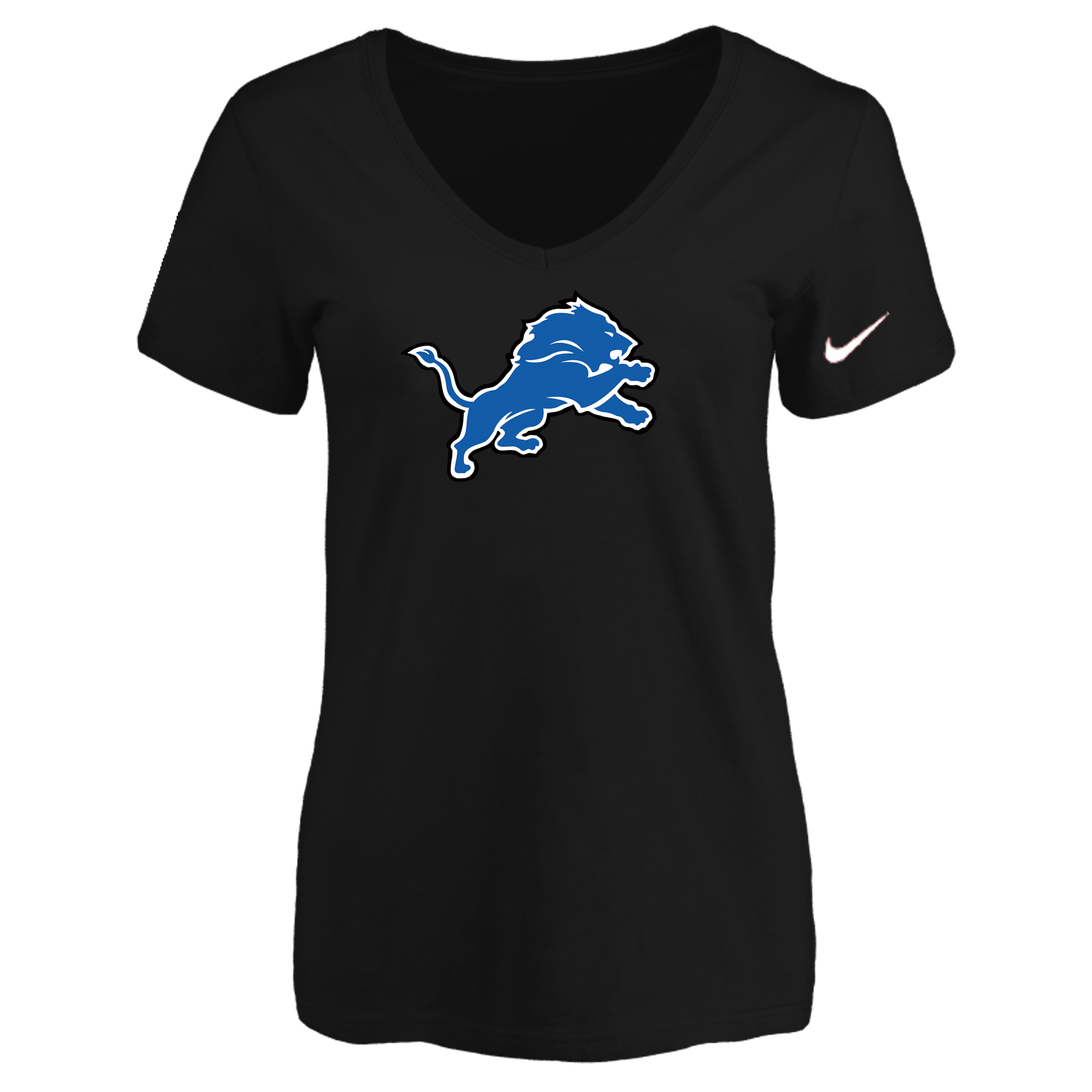 Detroit Lions Black Women's Logo V neck T-Shirt - Click Image to Close