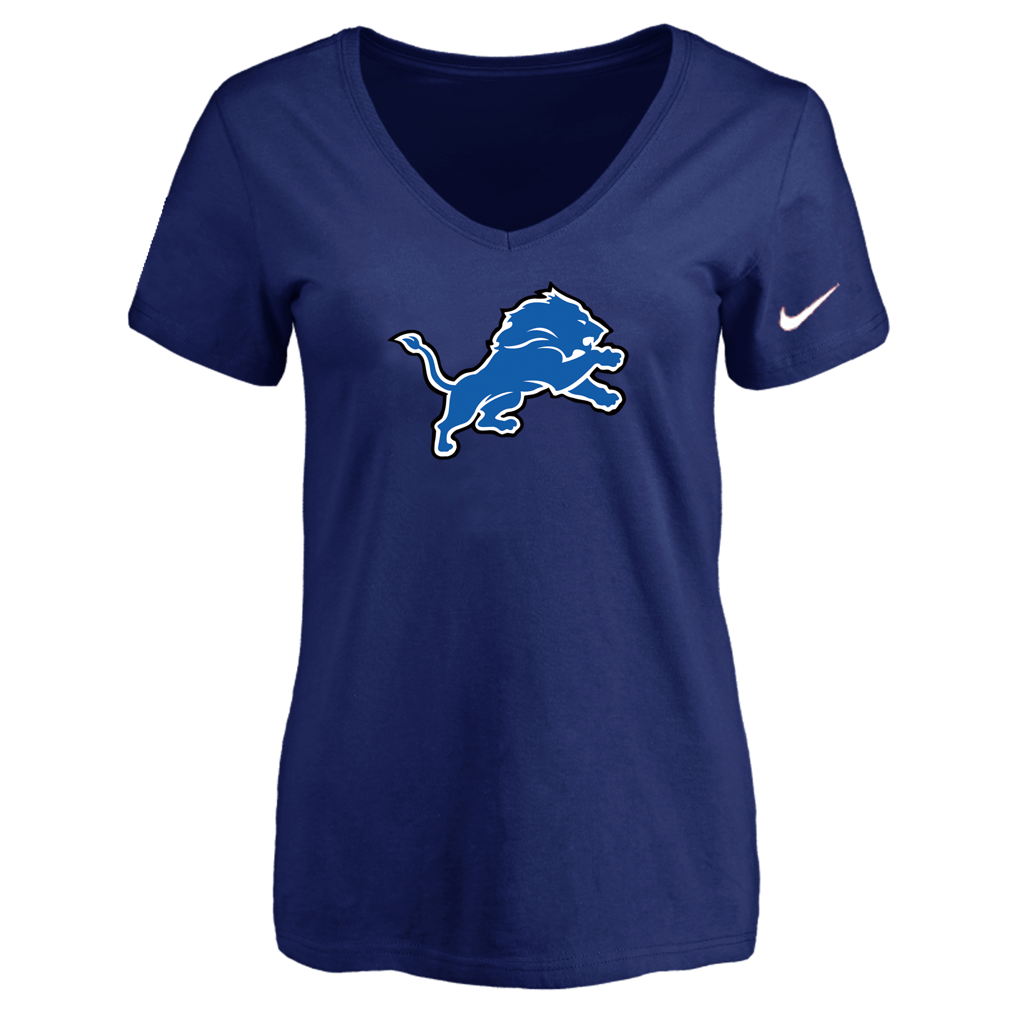 Detroit Lions D.Blue Women's Logo V neck T-Shirt