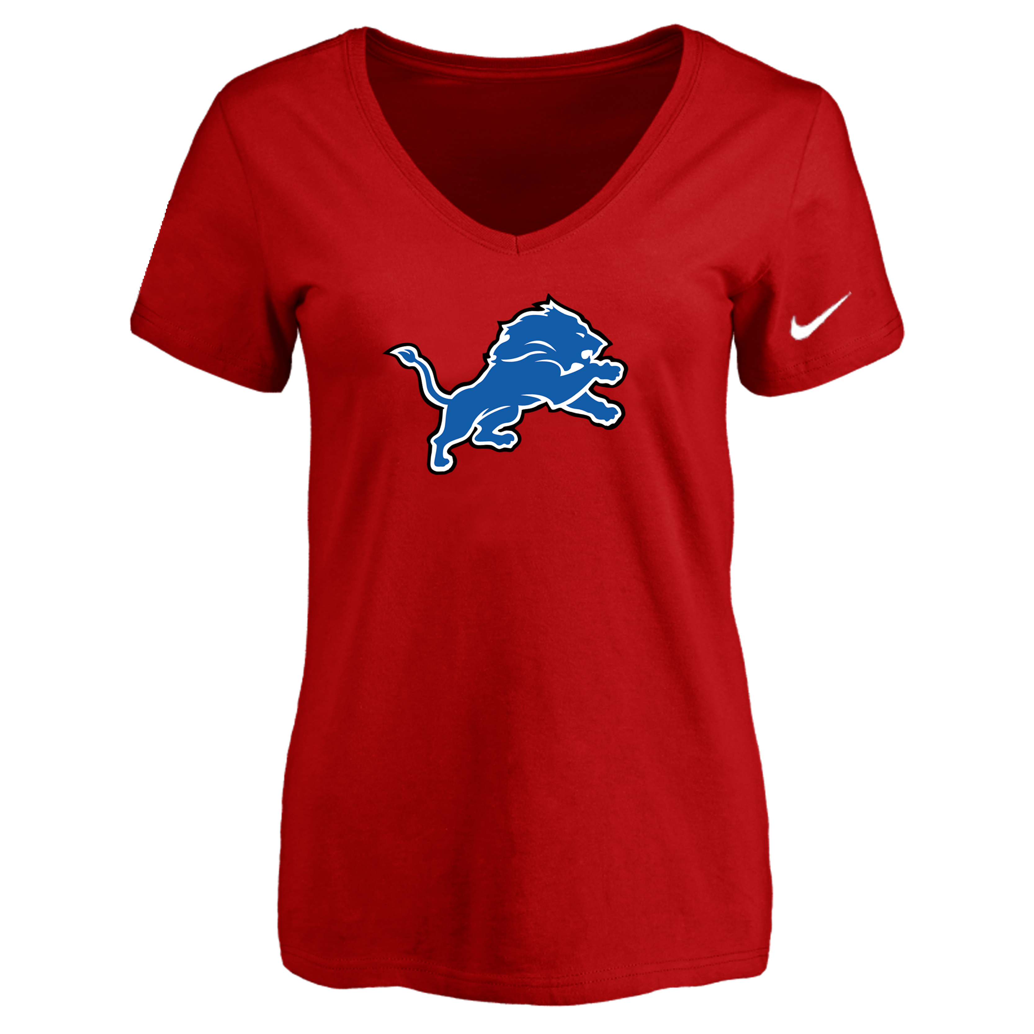 Detroit Lions Red Women's Logo V neck T-Shirt