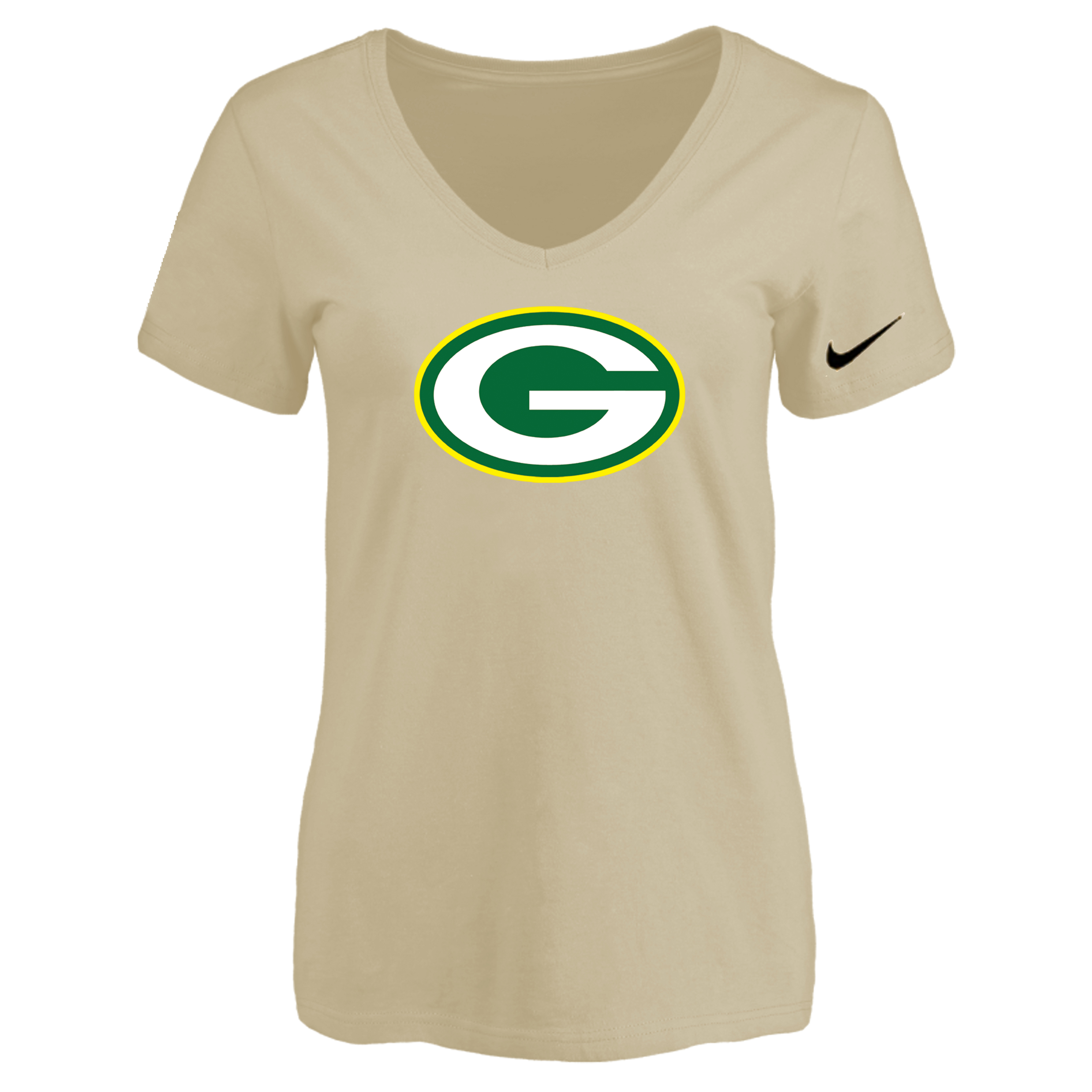 Green Bay Packers Beige Women's Logo V neck T-Shirt