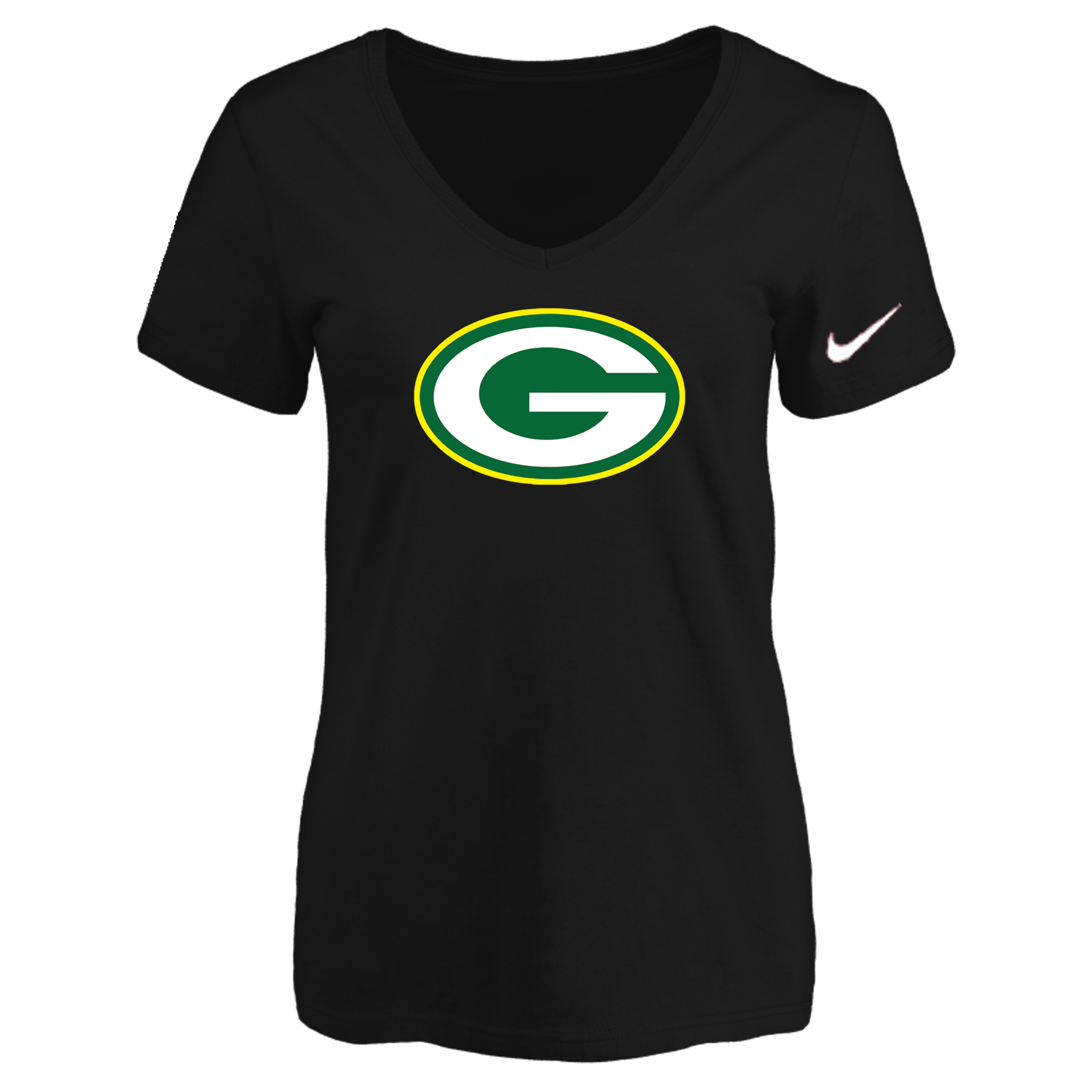Green Bay Packers Black Women's Logo V neck T-Shirt