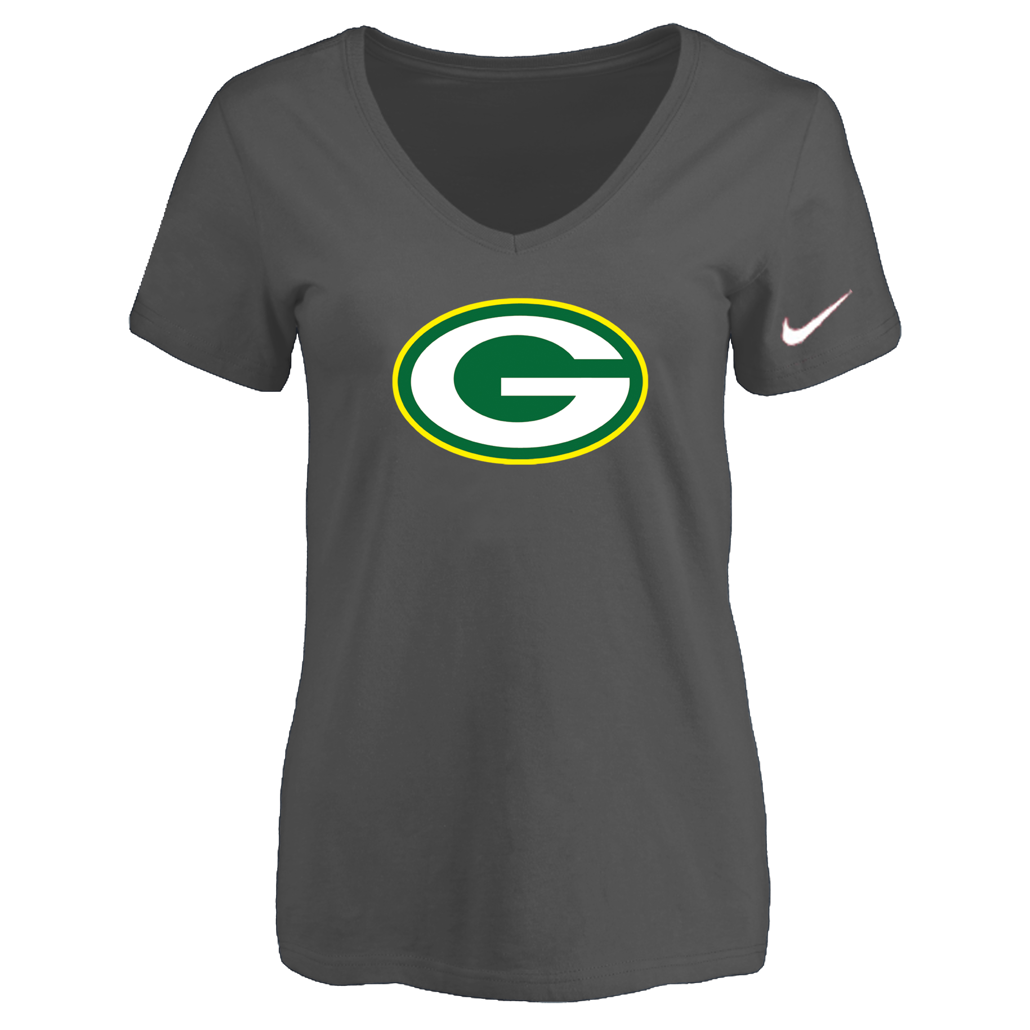 Green Bay Packers D.Gray Women's Logo V neck T-Shirt