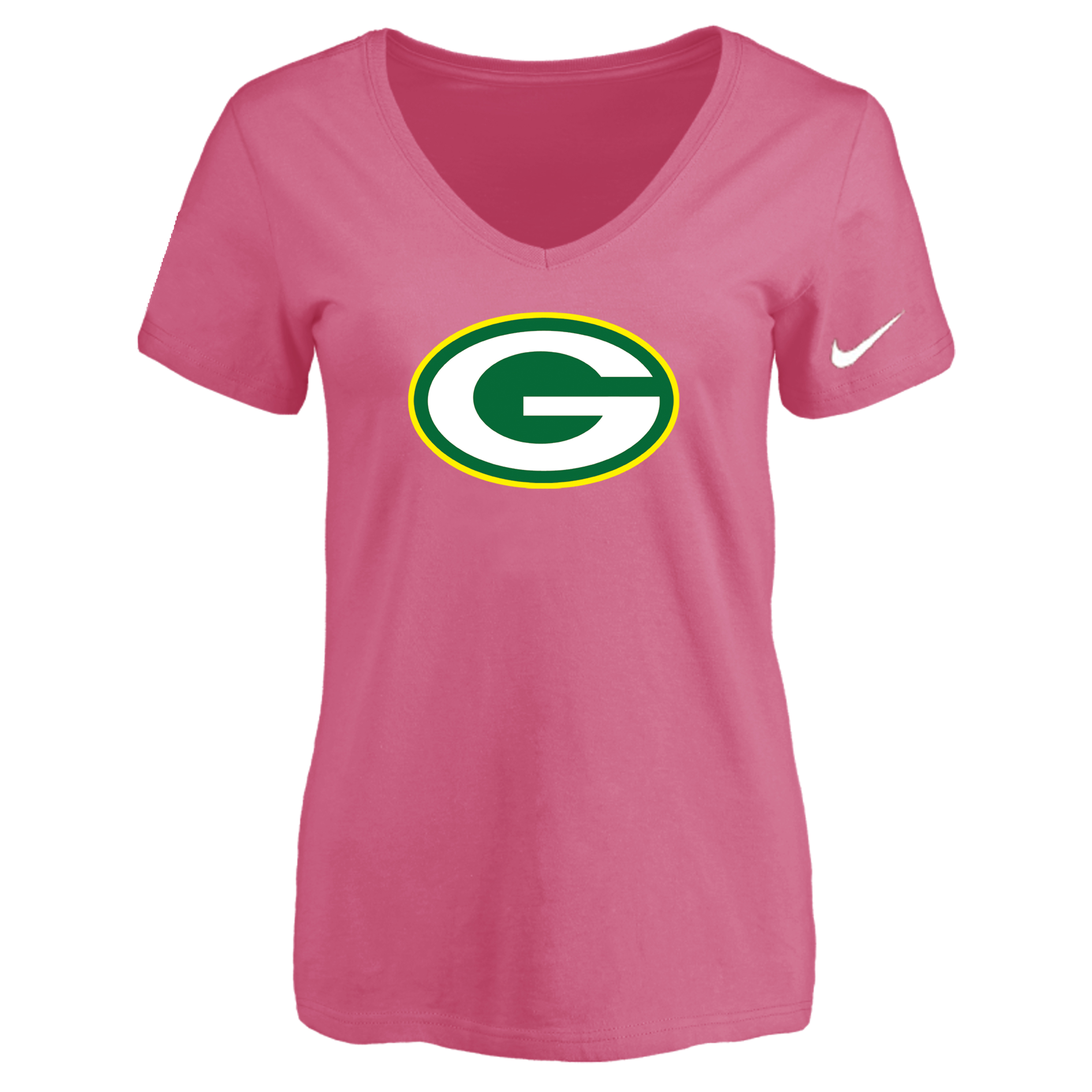 Green Bay Packers Pink Women's Logo V neck T-Shirt