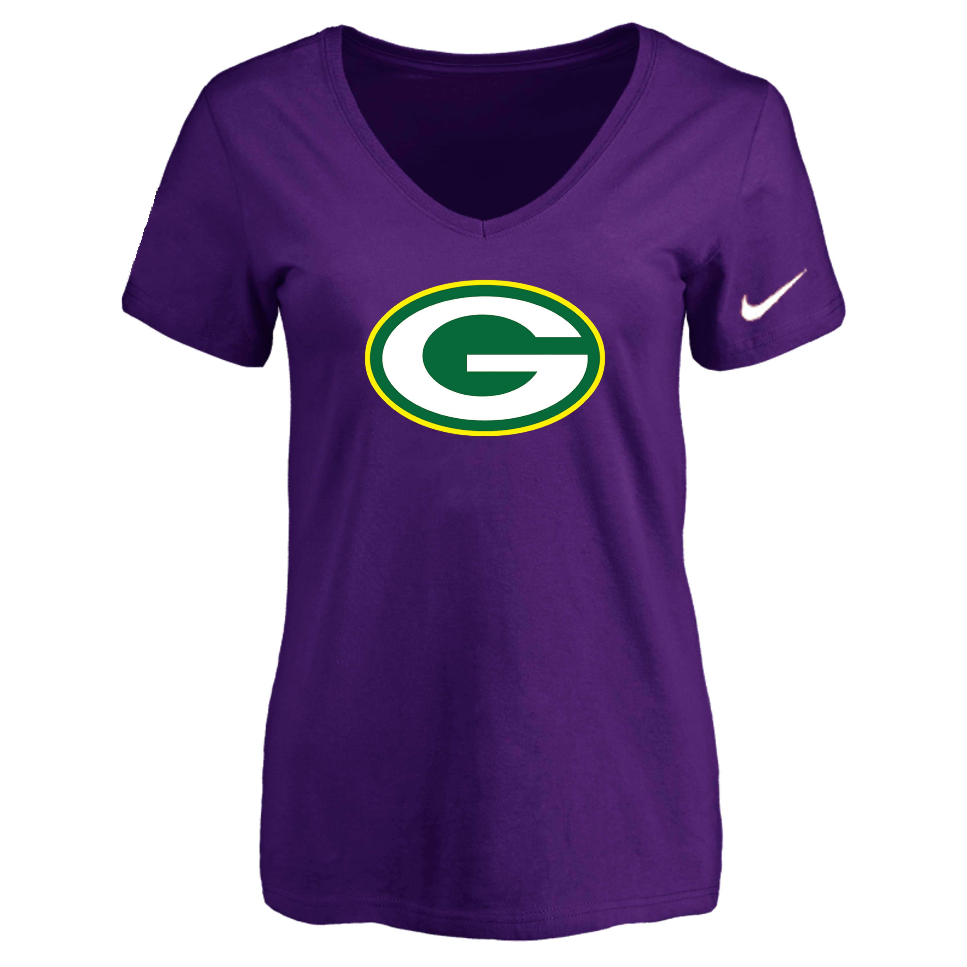 Green Bay Packers Purple Women's Logo V neck T-Shirt