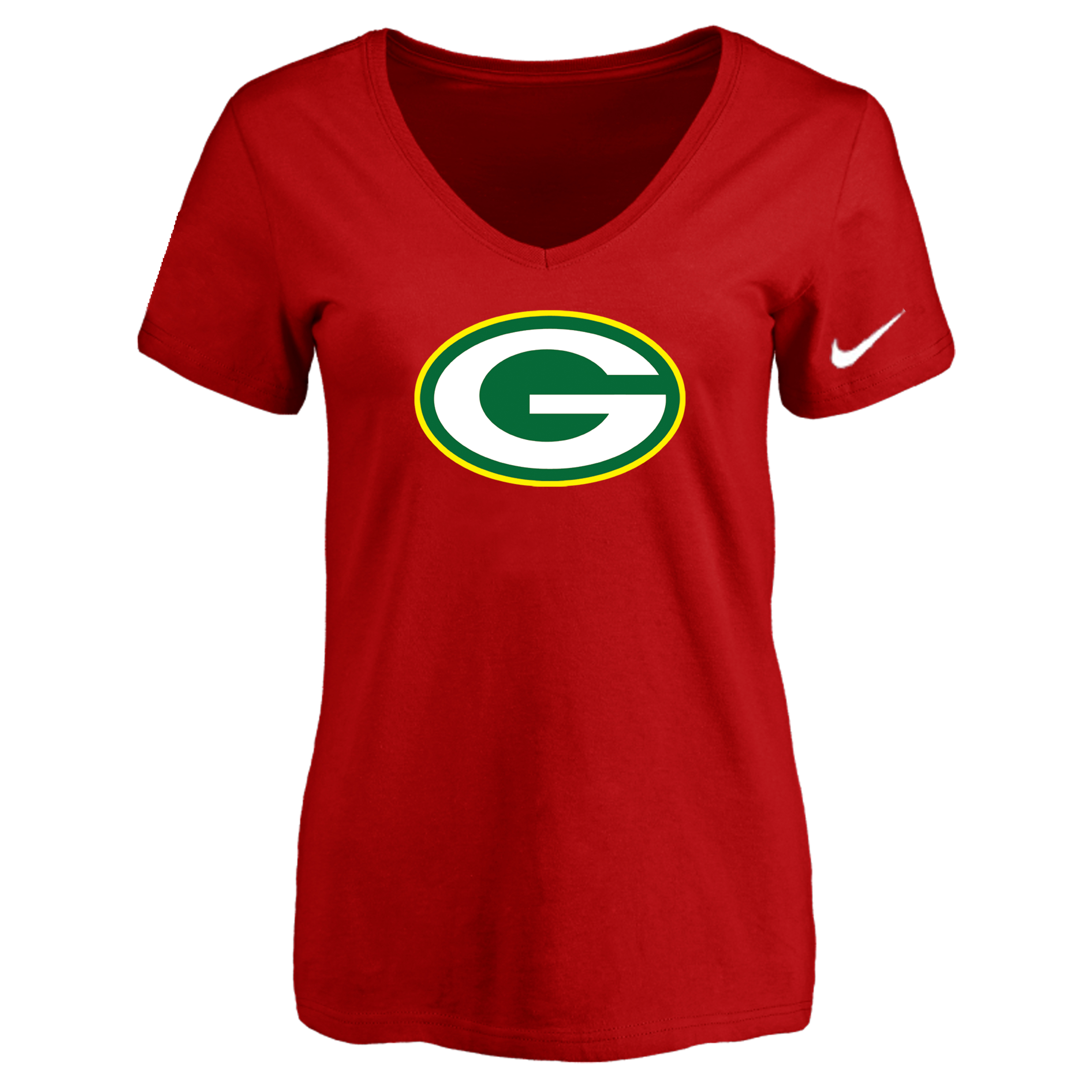 Green Bay Packers Red Women's Logo V neck T-Shirt