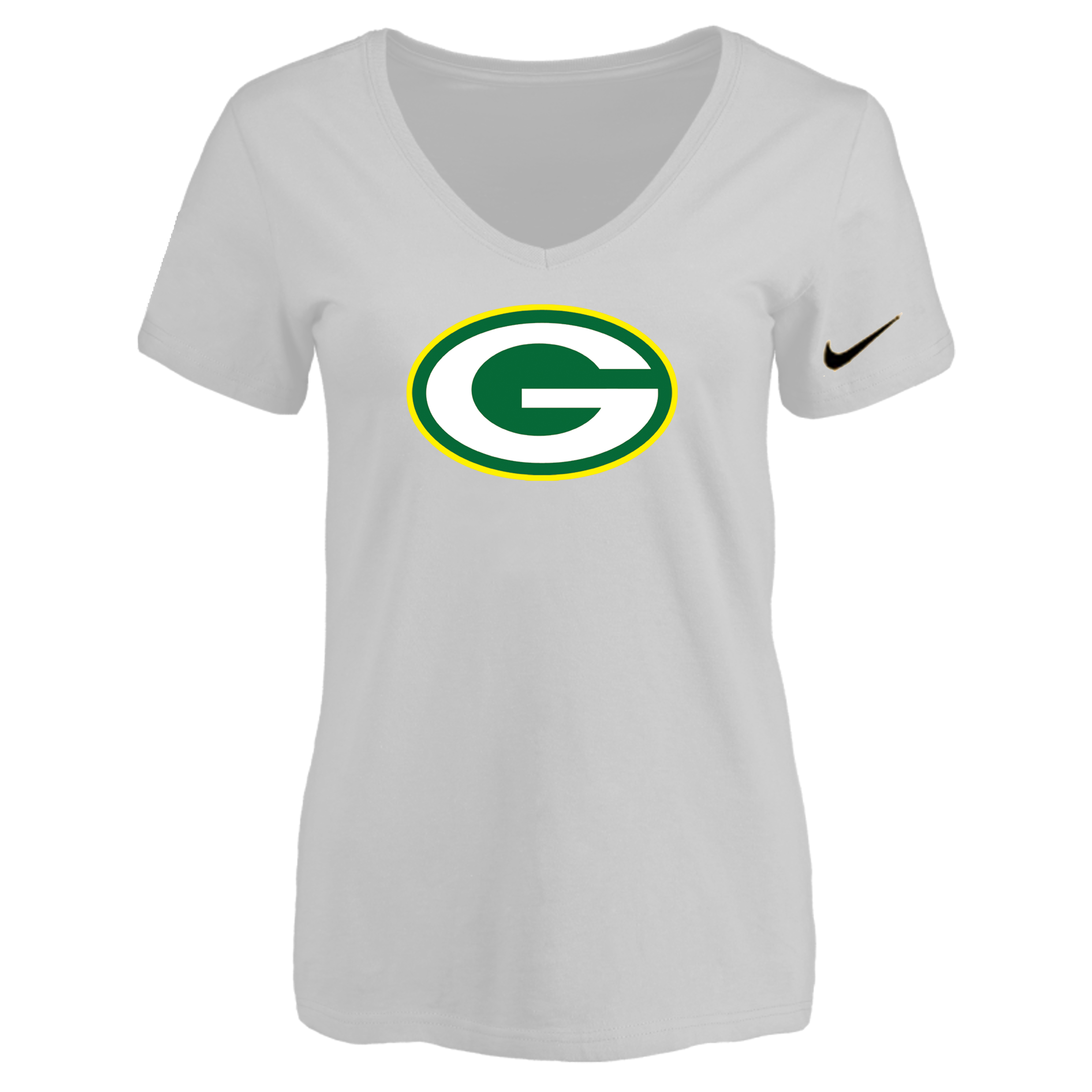 Green Bay Packers White Women's Logo V neck T-Shirt