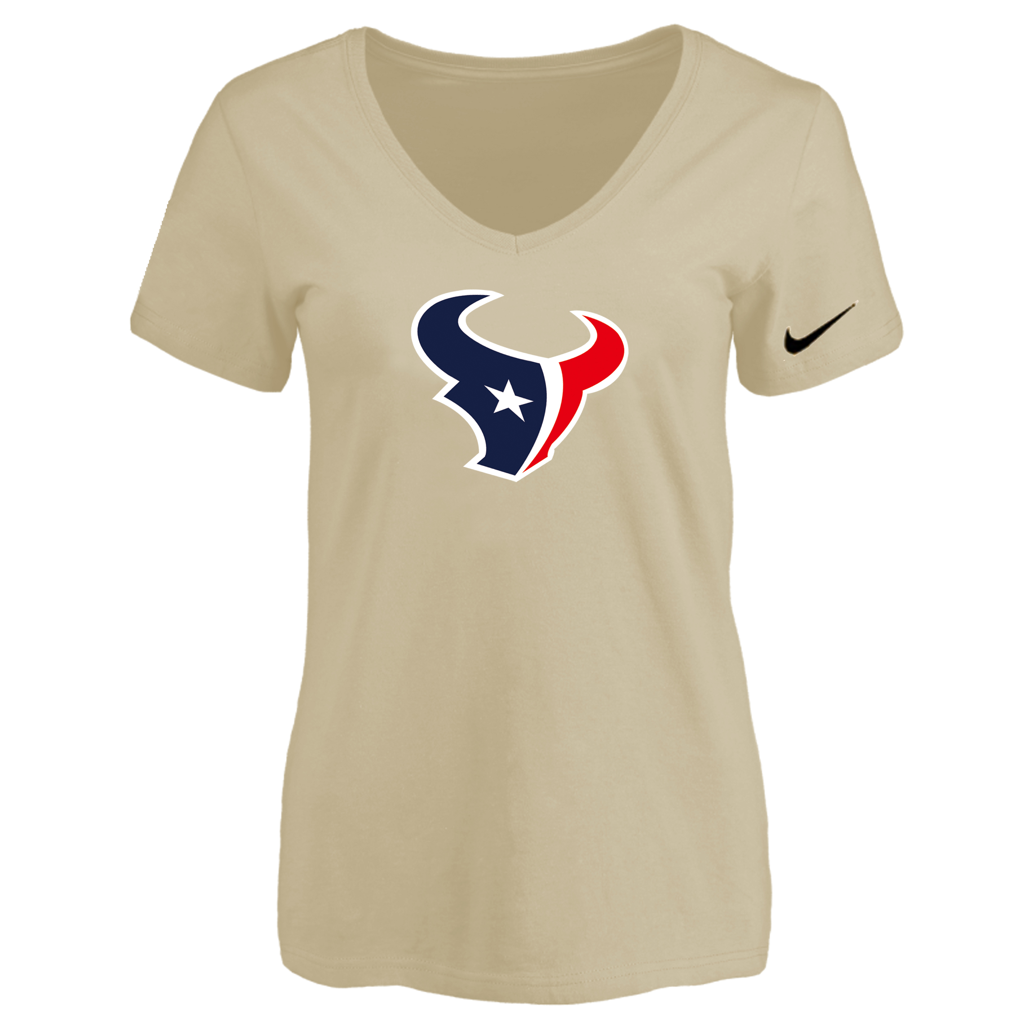 Houston Texans Beige Women's Logo V neck T-Shirt - Click Image to Close