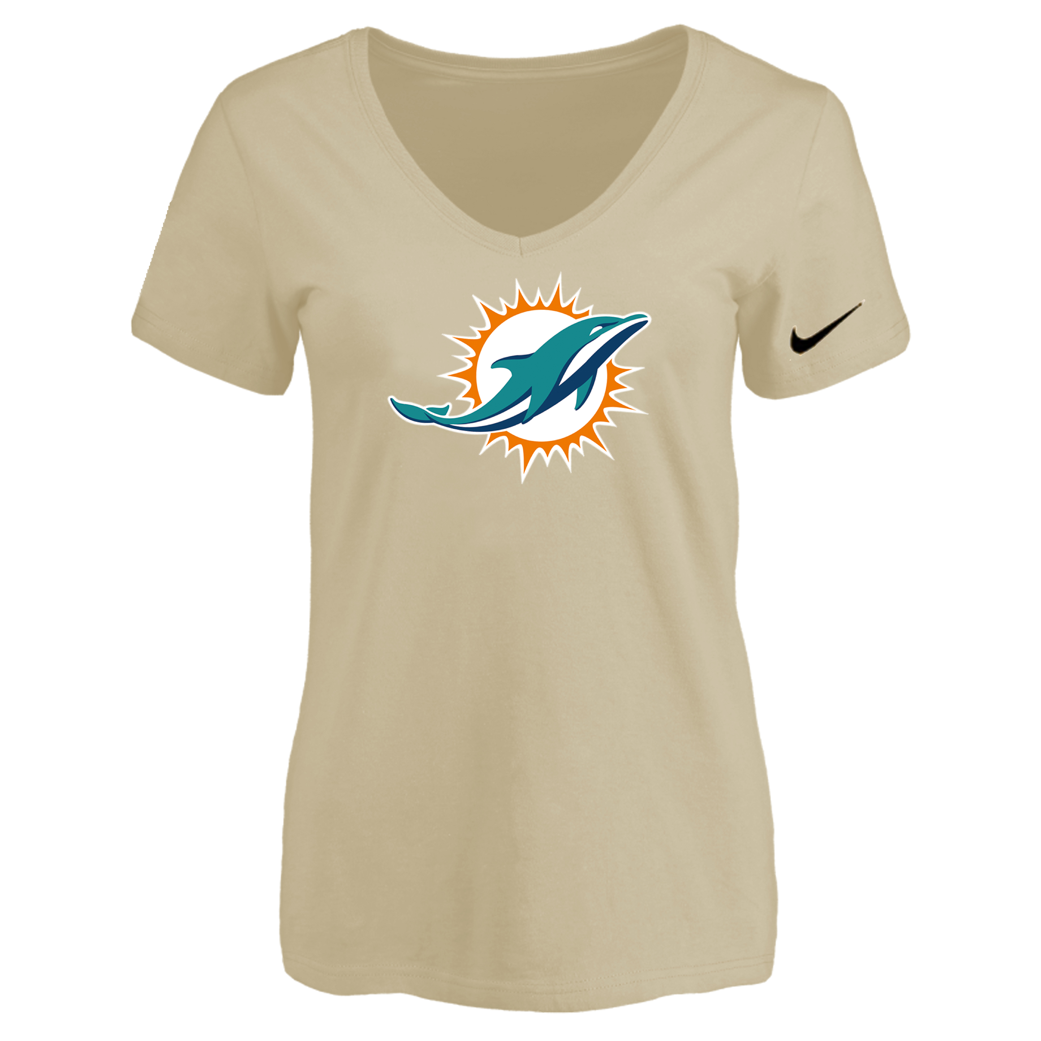 Miami Dolphins Beige Women's Logo V neck T-Shirt