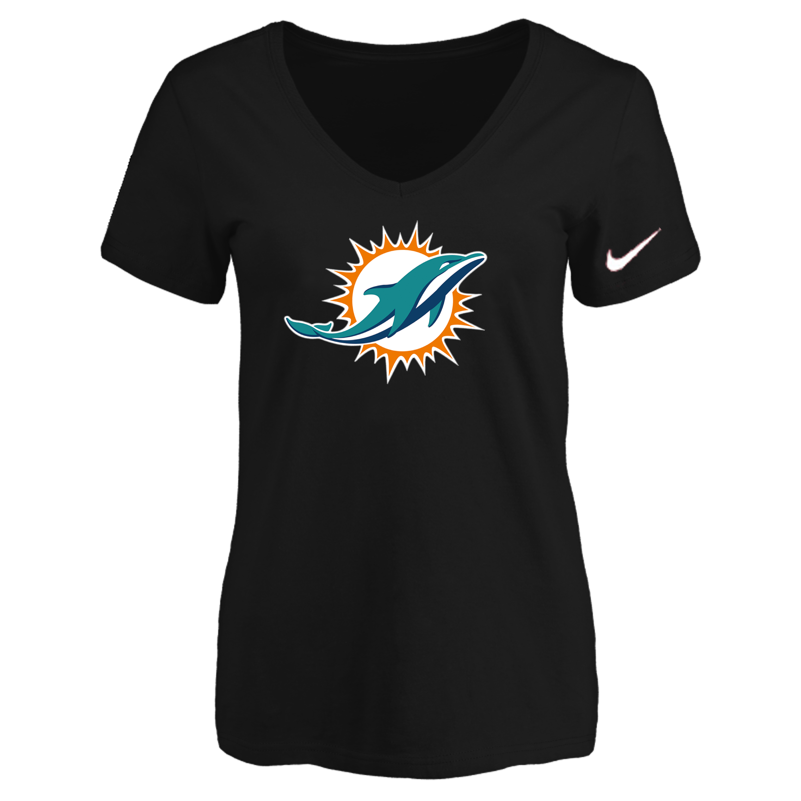 Miami Dolphins Black Women's Logo V neck T-Shirt