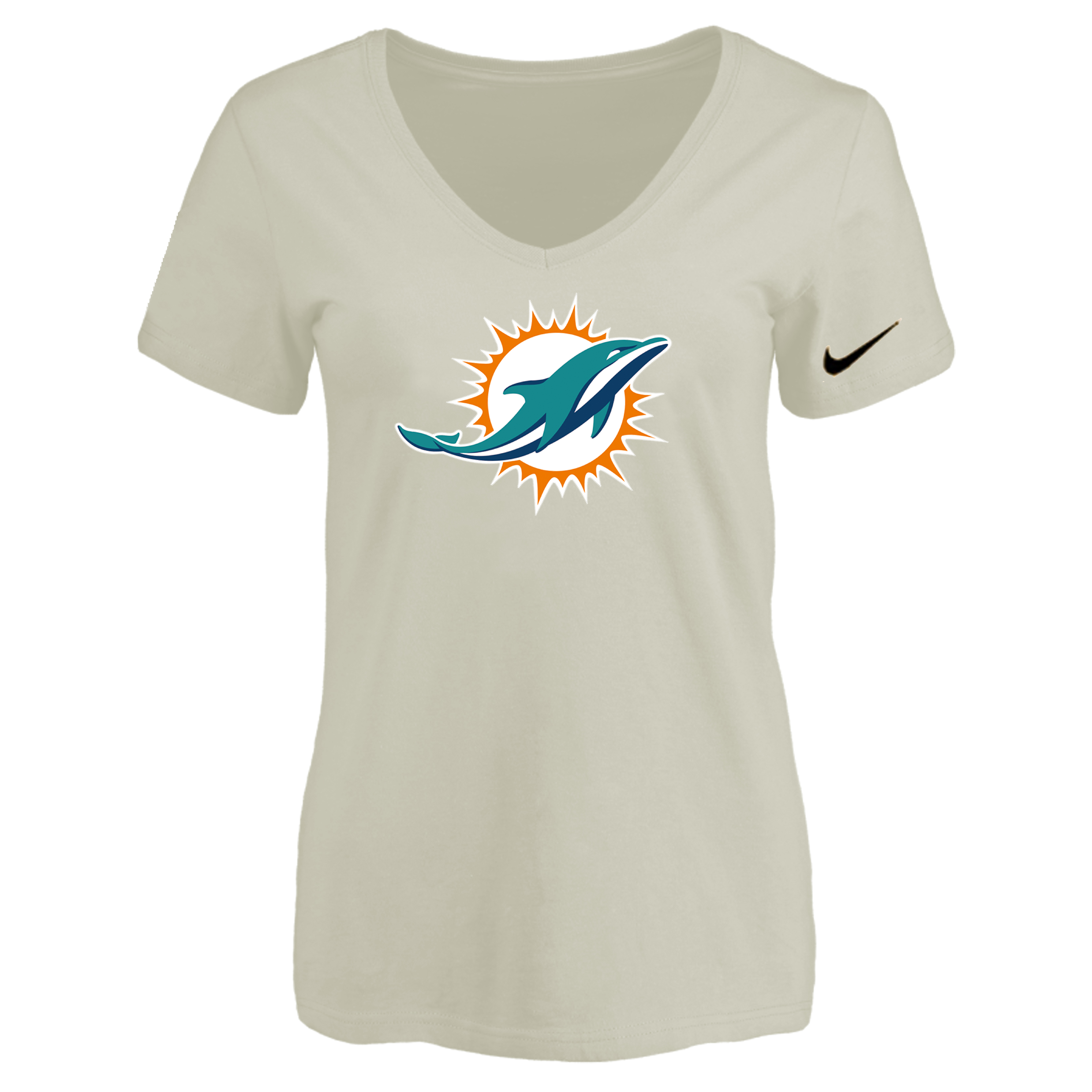 Miami Dolphins Cream Women's Logo V neck T-Shirt