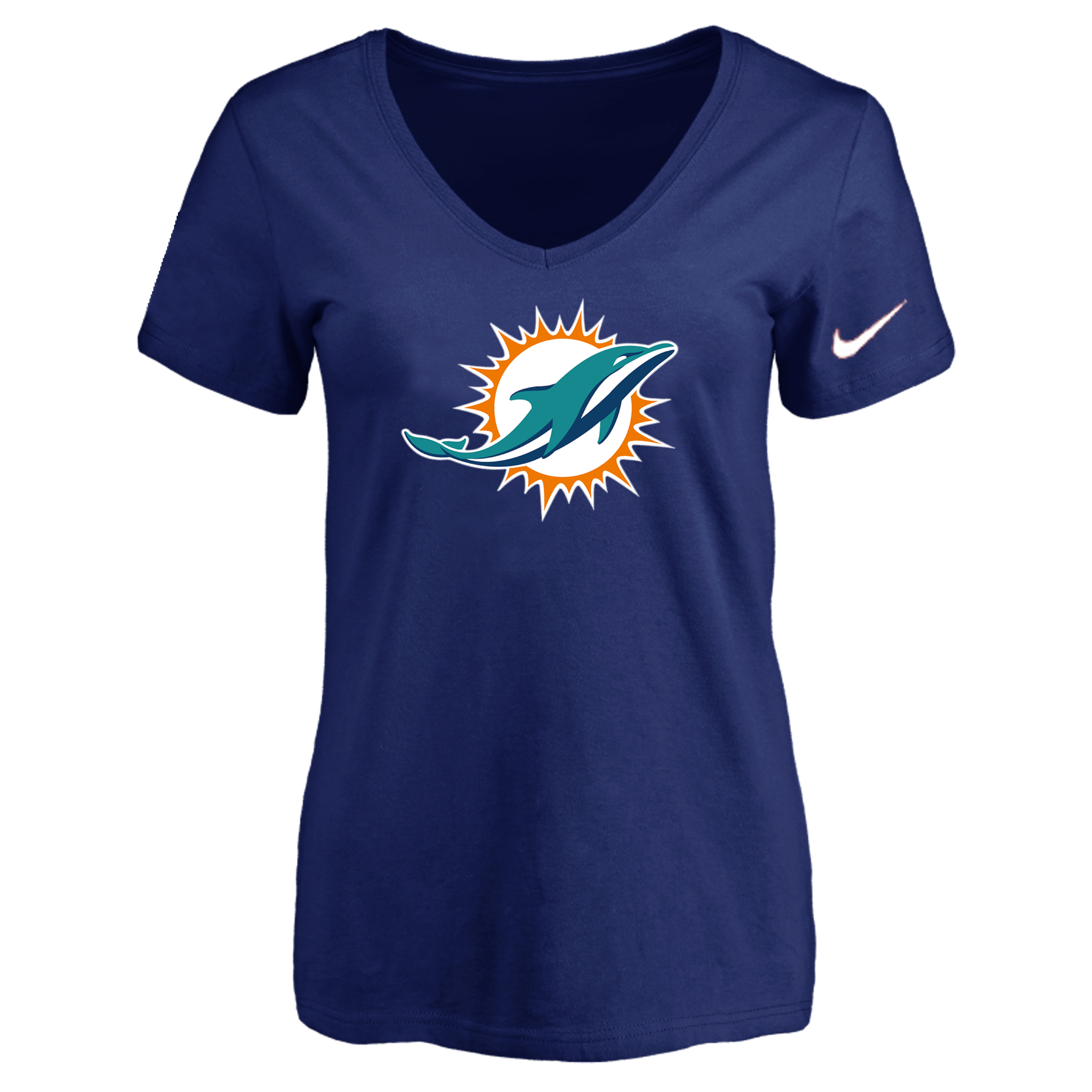 Miami Dolphins D.Blue Women's Logo V neck T-Shirt