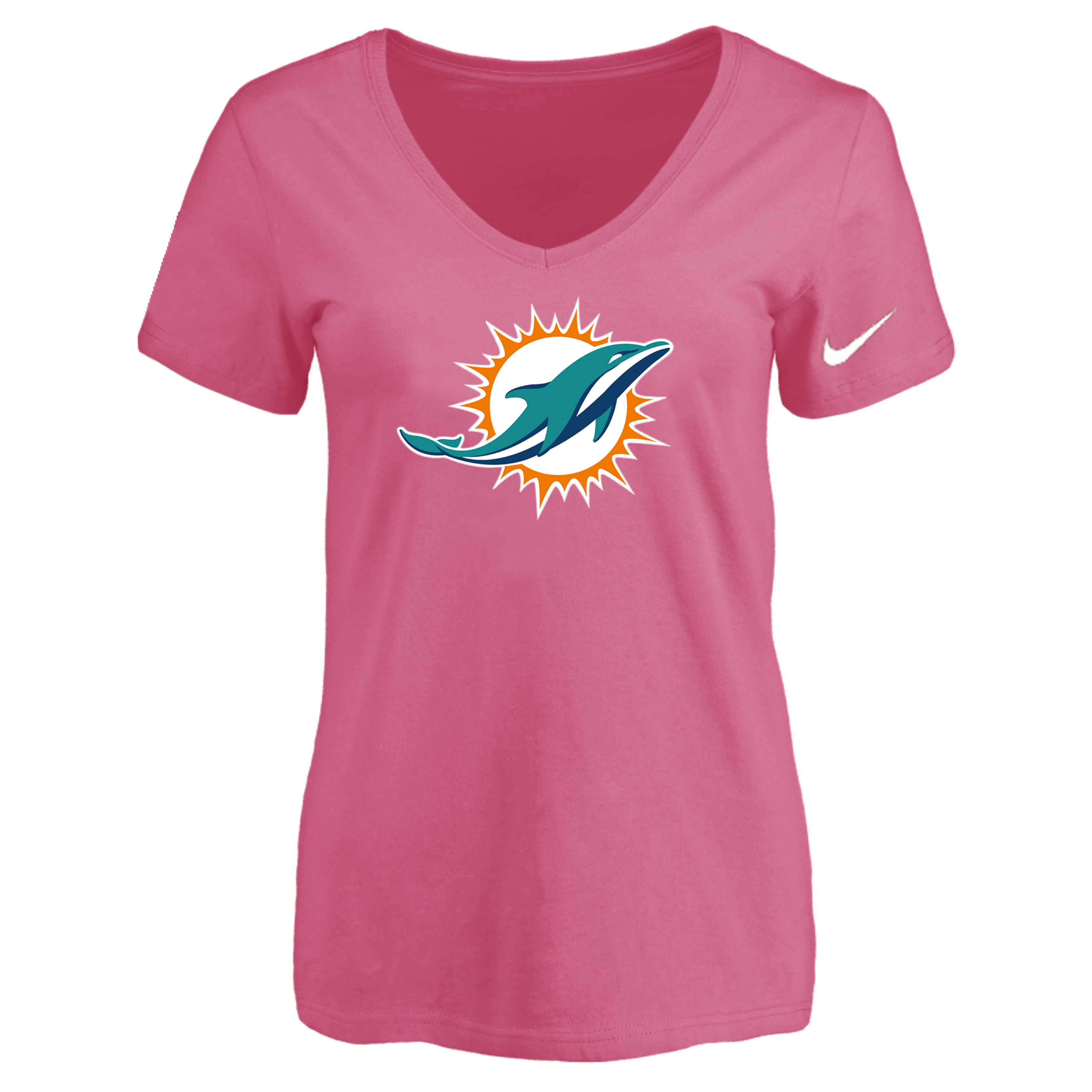 Miami Dolphins Pink Women's Logo V neck T-Shirt