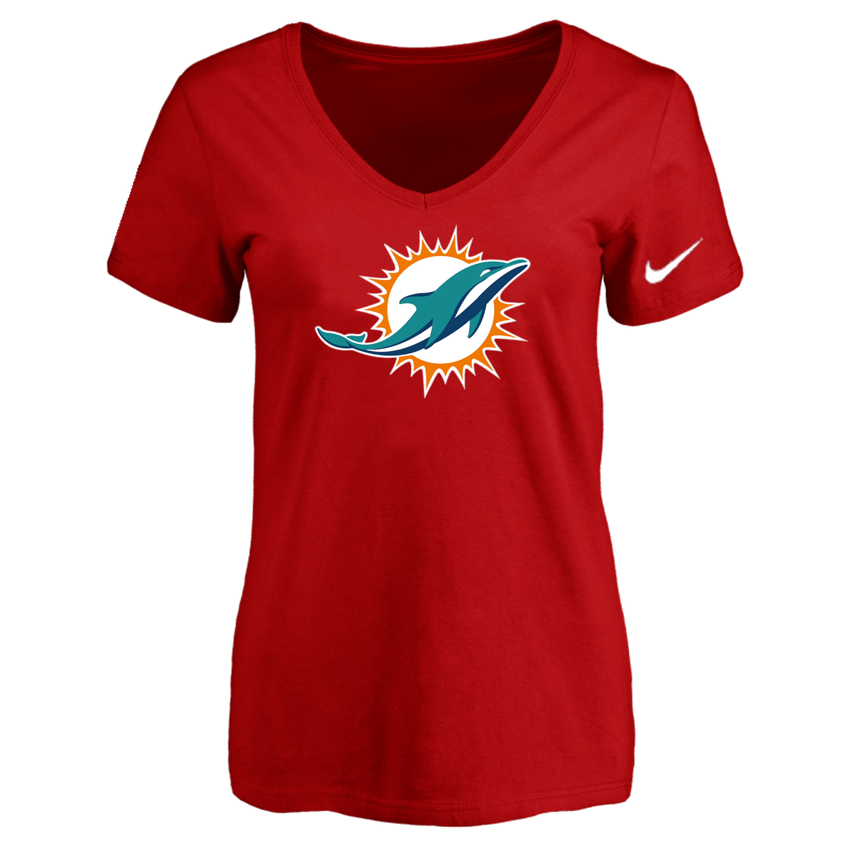 Miami Dolphins Red Women's Logo V neck T-Shirt