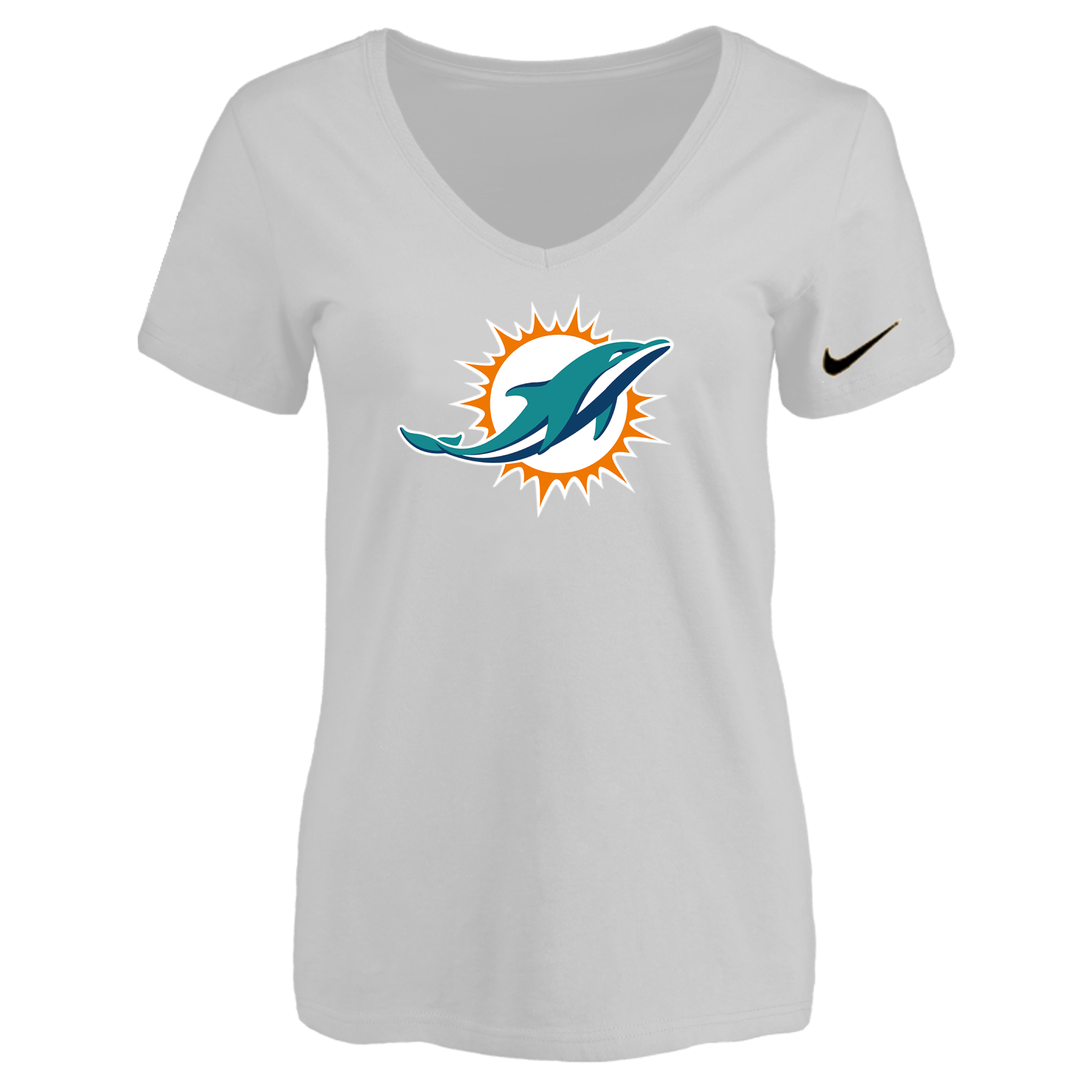 Miami Dolphins White Women's Logo V neck T-Shirt